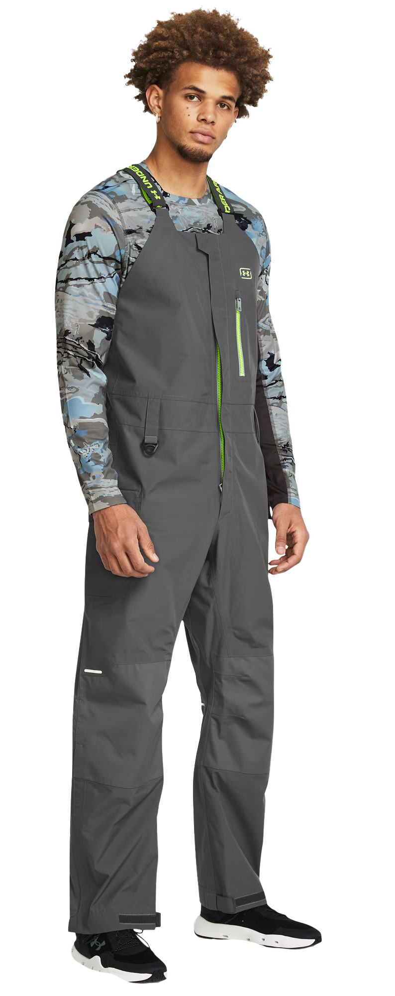 Image of Under Armour Fish Elite Rain Bibs - Castlerock/Steel/Lime Surge