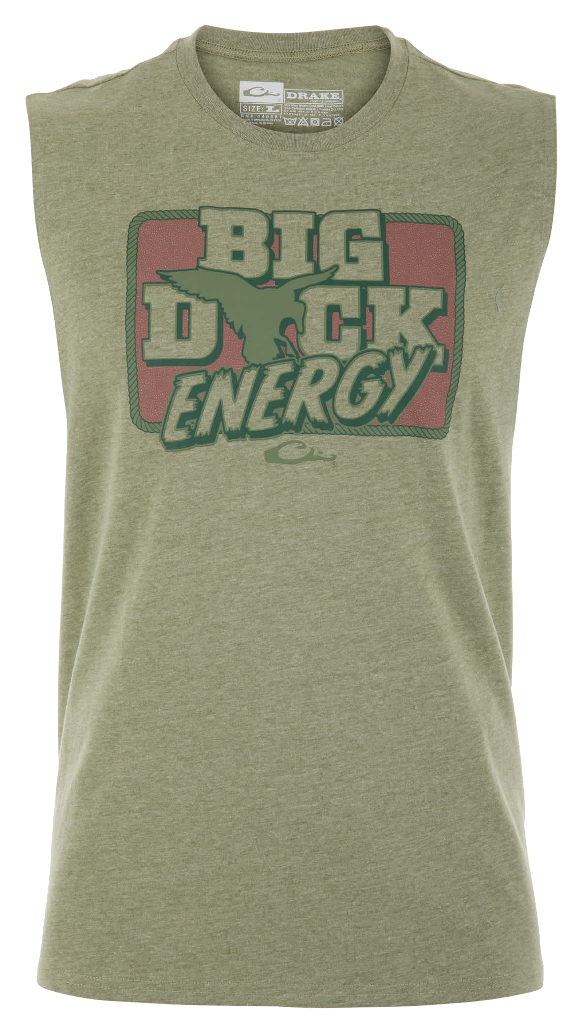 Image of Drake Waterfowl Big Duck Energy Sleeveless T-Shirt - Sage Light Heather