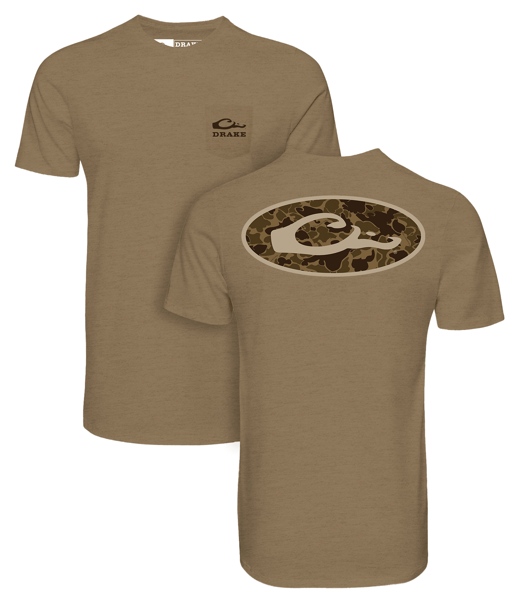 Image of Drake Waterfowl Old School Oval Short-Sleeve Pocket T-Shirt - Savannah Tan Light Heather