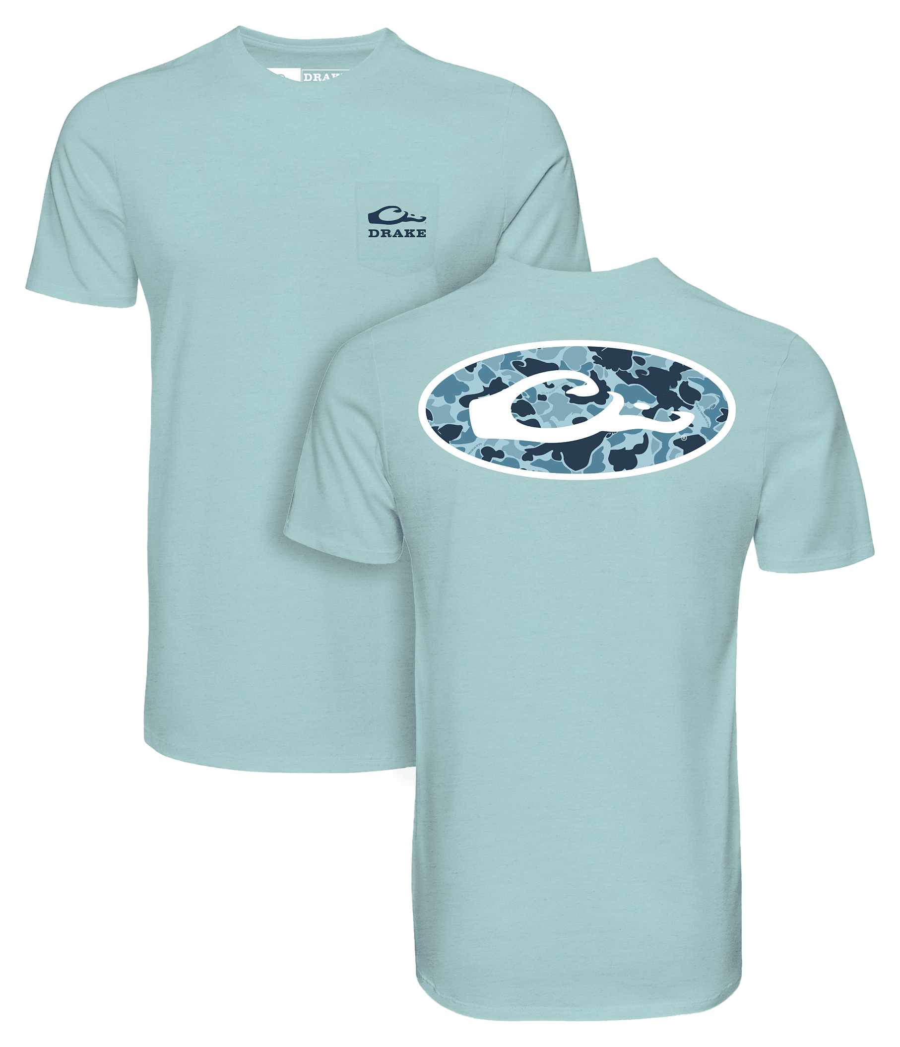 Image of Drake Waterfowl Old School Oval Short-Sleeve Pocket T-Shirt - Beach Glass Light Heather