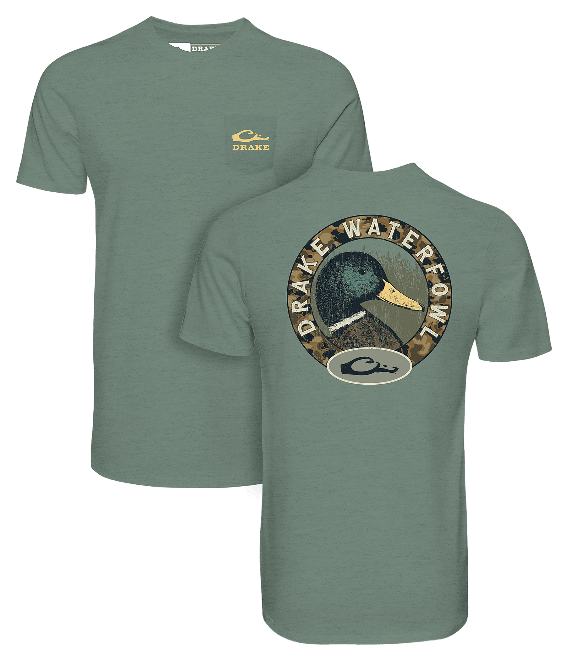 Image of Drake Waterfowl Mallard Circle Short-Sleeve T-Shirt - Dark Ivy Light Heather