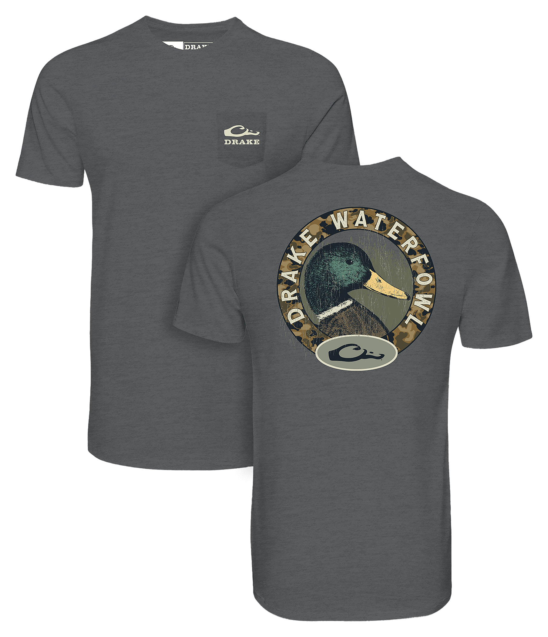 Image of Drake Waterfowl Mallard Circle Short-Sleeve T-Shirt - Graphite Heather