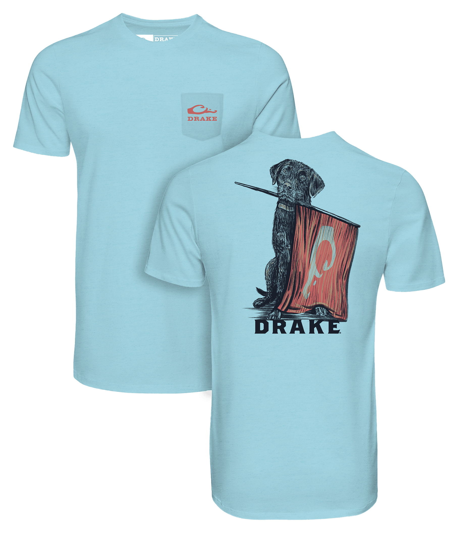 Image of Drake Waterfowl Lab Flag Bearer Short-Sleeve Pocket T-Shirt - Cameo Blue Dark Heather