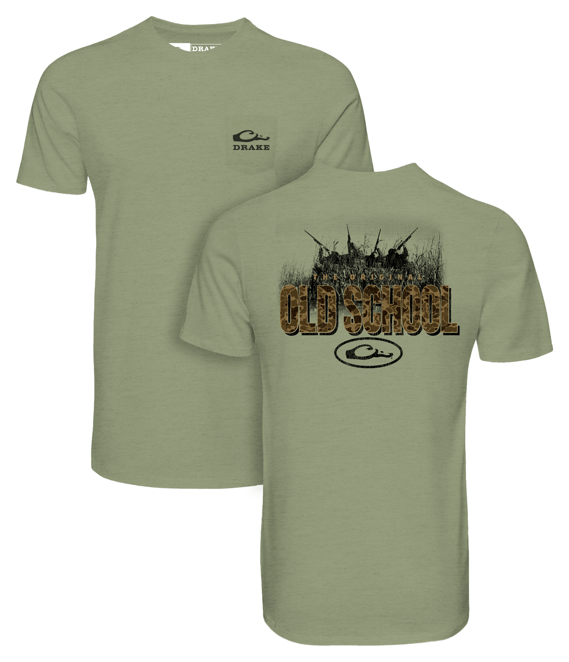 Image of Drake Waterfowl Original Old School Short-Sleeve Pocket T-Shirt - Sage Light Heather