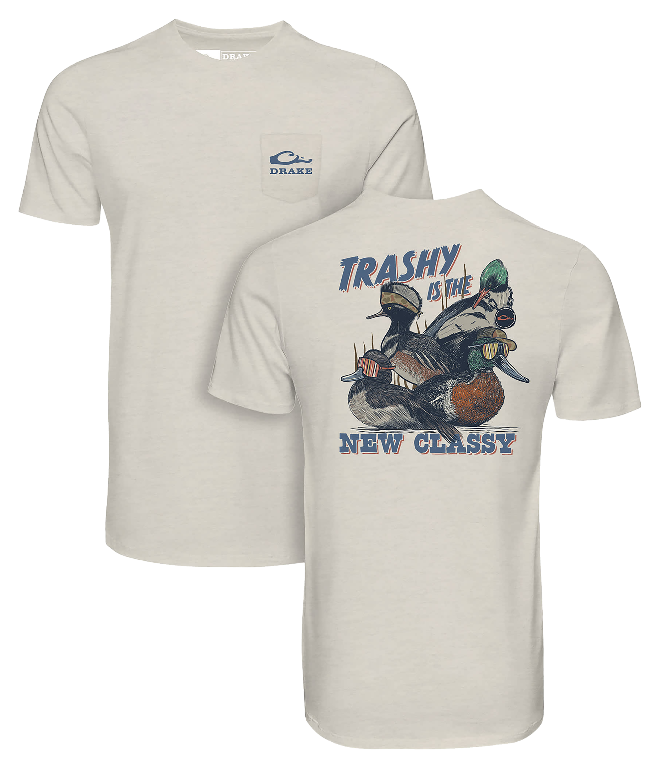 Image of Drake Waterfowl Trashy Ducks Short-Sleeve Pocket T-Shirt - Coconut Milk