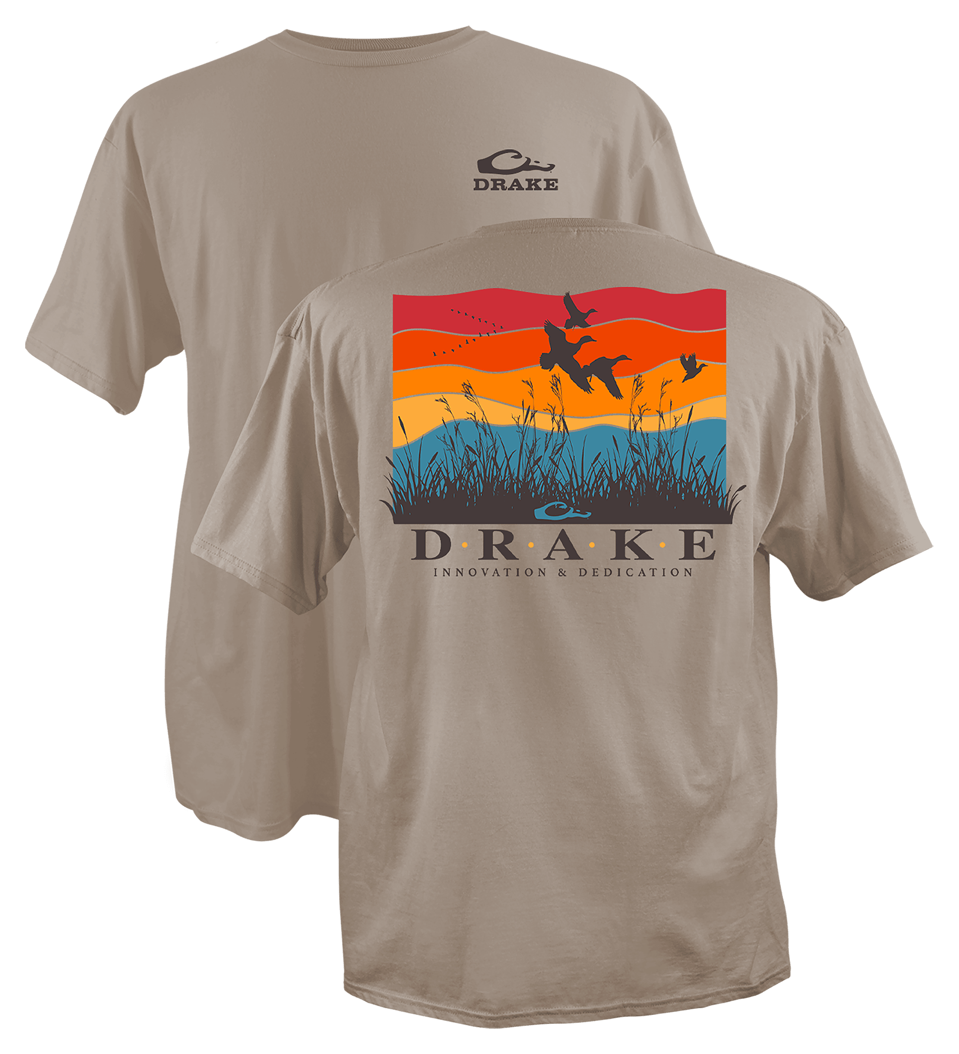 Image of Drake Waterfowl Flyway Sunrise Cotton Short-Sleeve T-Shirt - Cobblestone Light Heather