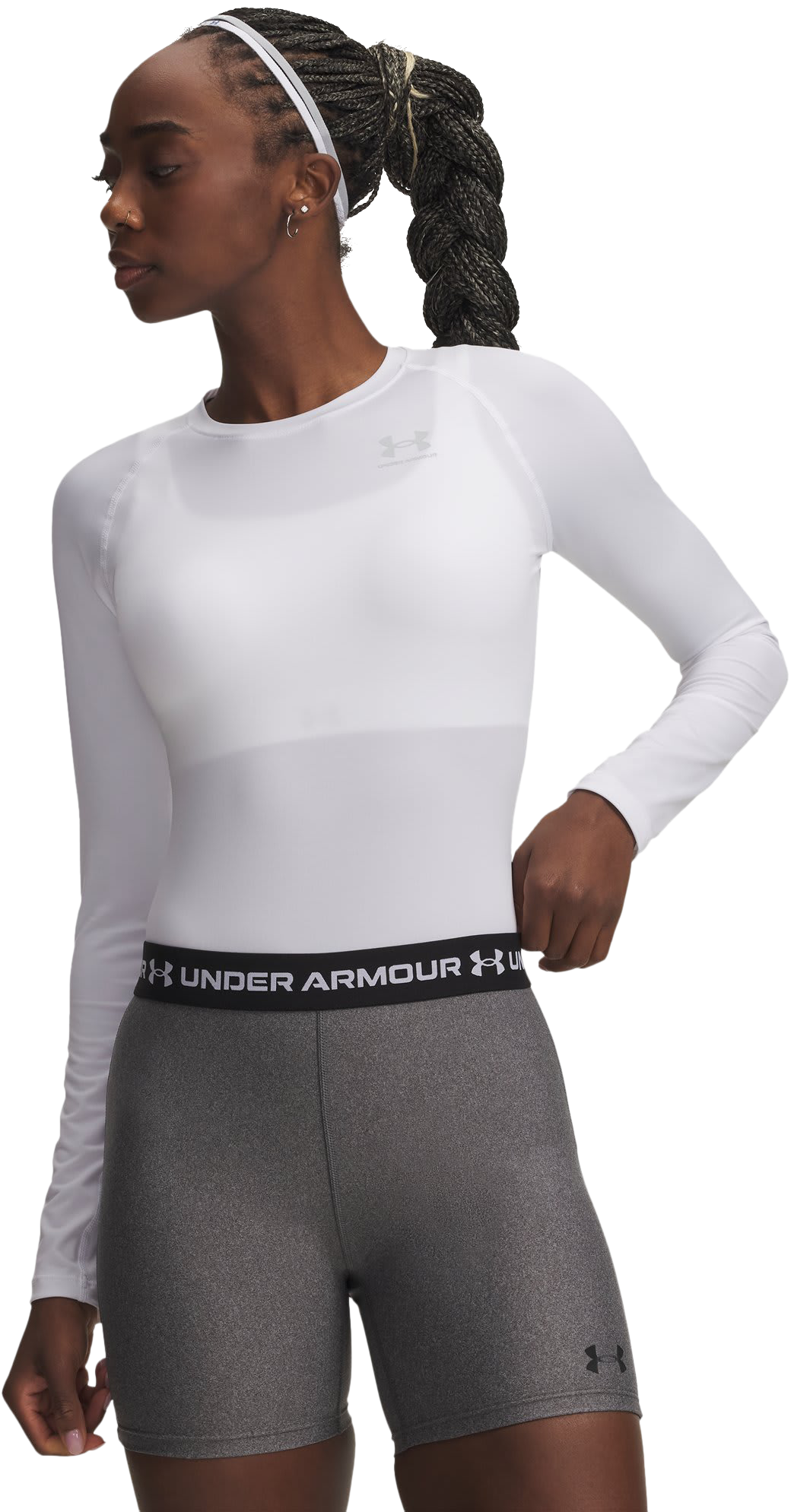 Image of Under Armour HeatGear Compression Long-Sleeve Shirt - White/Halo Gray