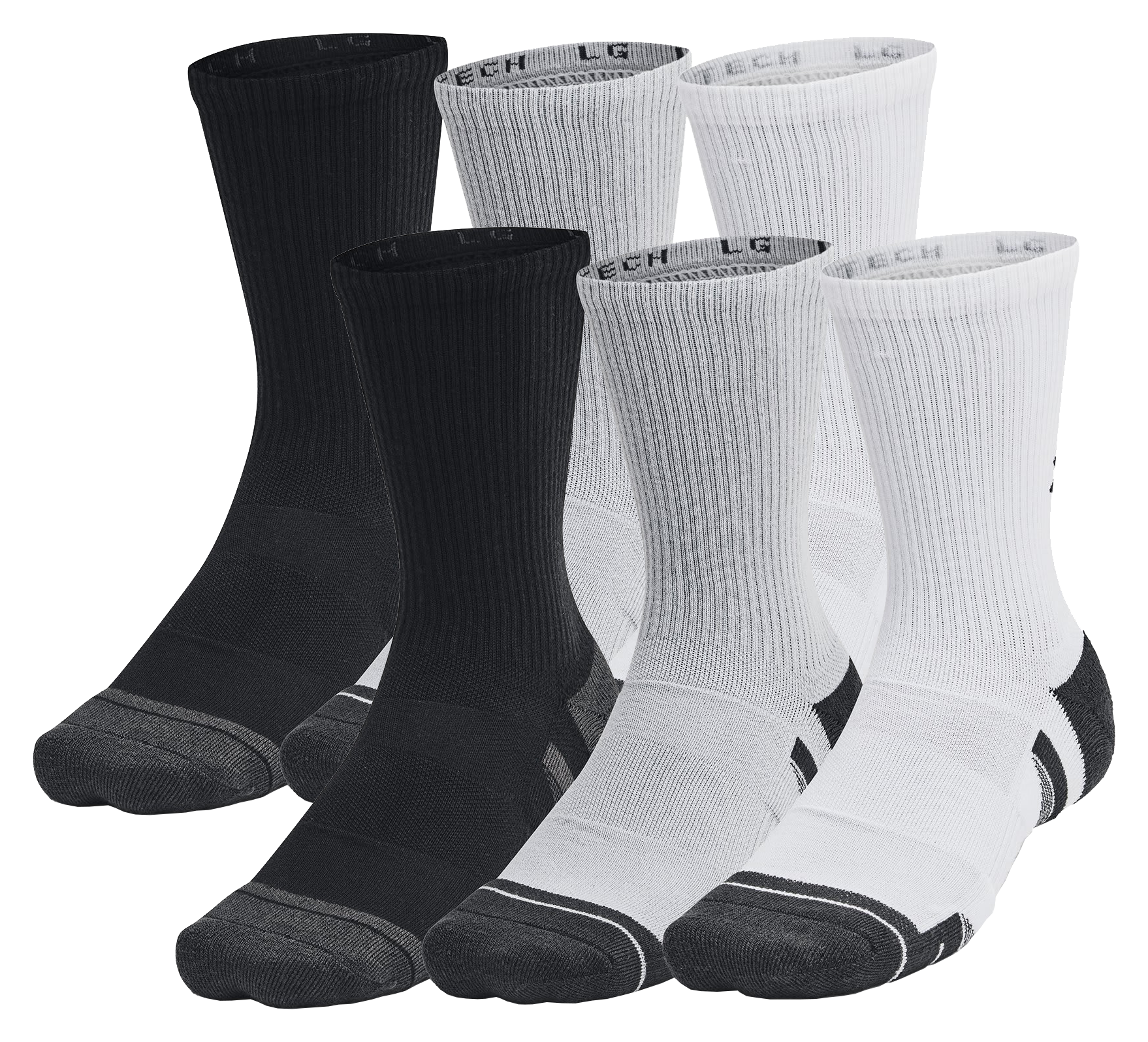 Image of Under Armour Performance Tech Crew Socks 6-Pair Pack - Mod Gray/Jet Gray