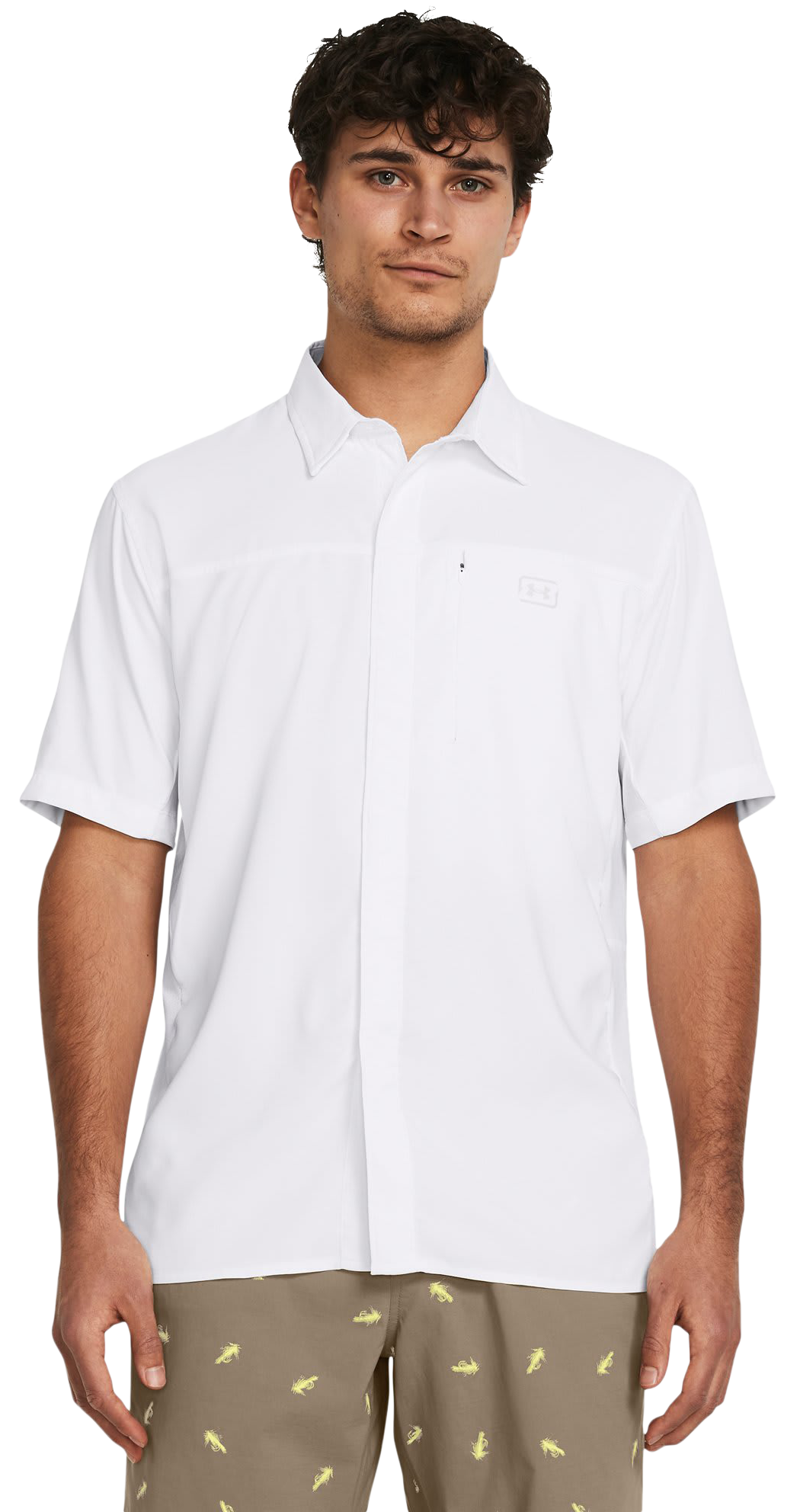 Image of Under Armour Fish Pro Hybrid Woven Short-Sleeve Snap - White/Halo Gray