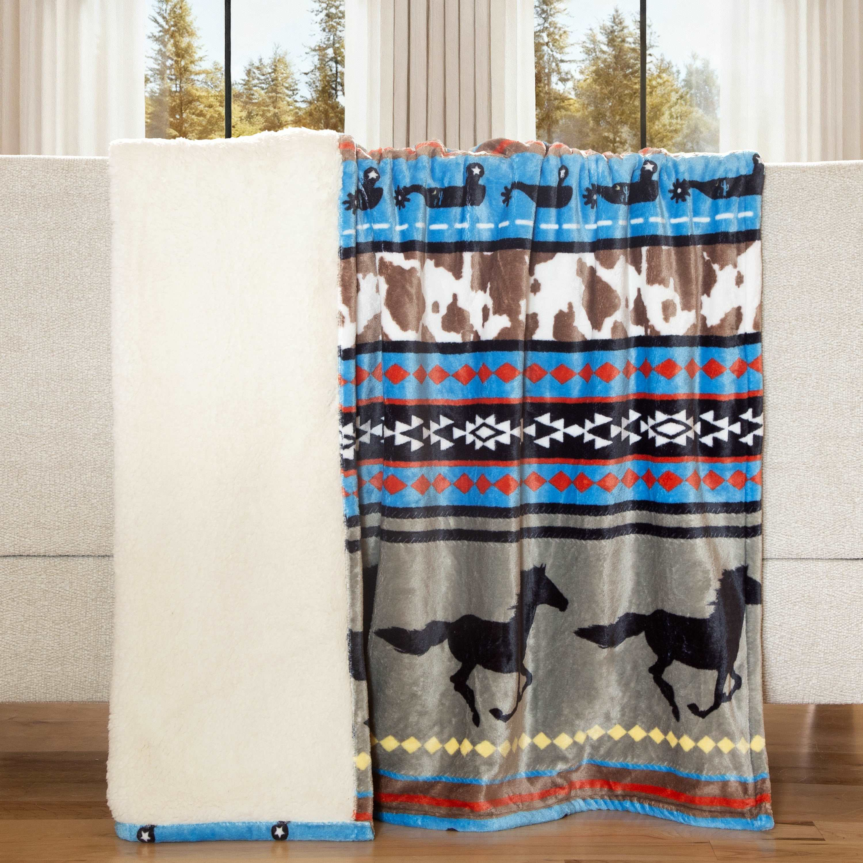 Image of Carstens, Inc. Plush Printed Front with Solid Sherpa Back Throw - Free Spirit