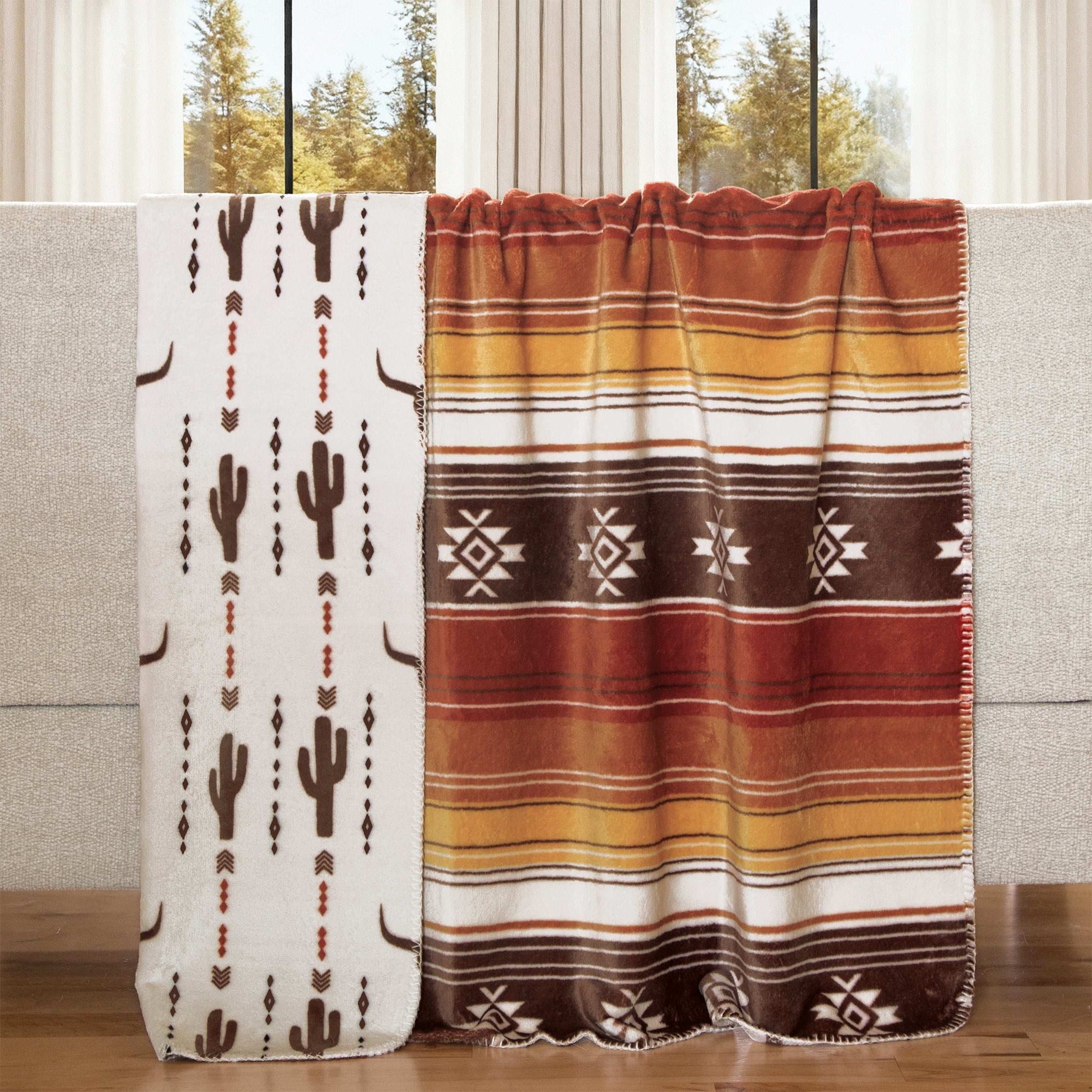Image of Carstens, Inc. Reversible Printed Plush Throw - Wrangler Desert Sands