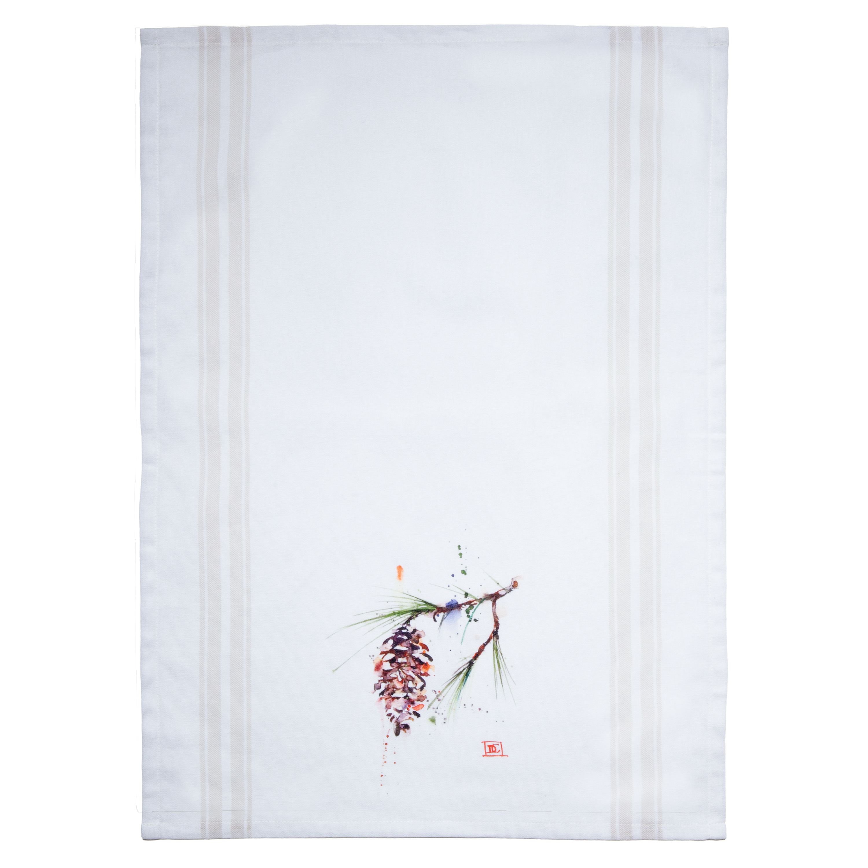 Image of Carstens, Inc. White Pinecone Tea Towel
