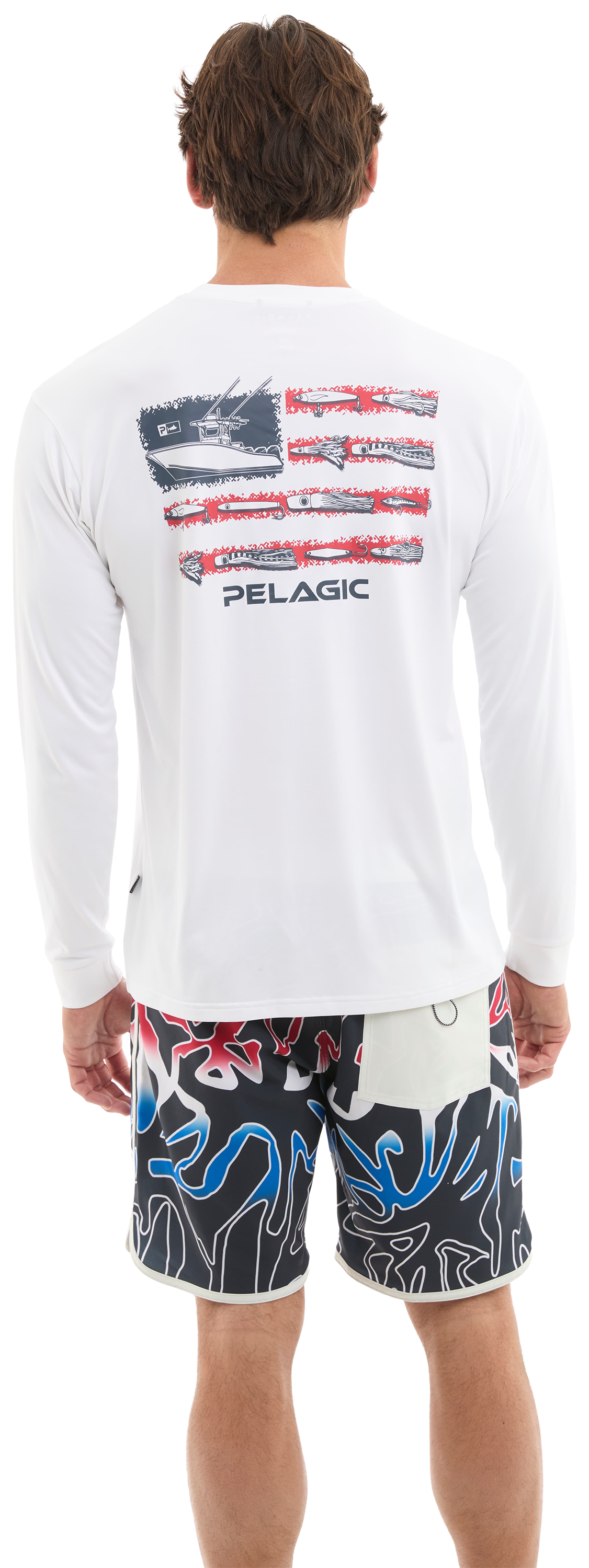 Image of Pelagic Aquatek Lure Flag Long-Sleeve Fishing Shirt - White
