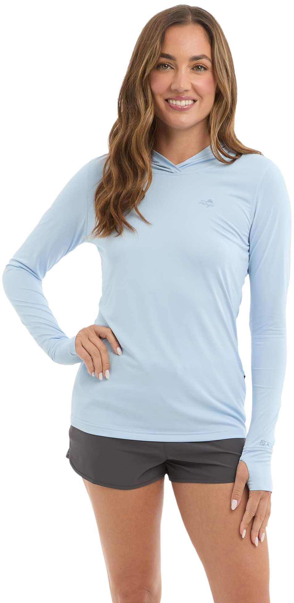 Image of Pelagic Aquatek Hooded Fishing Shirt - Light Blue