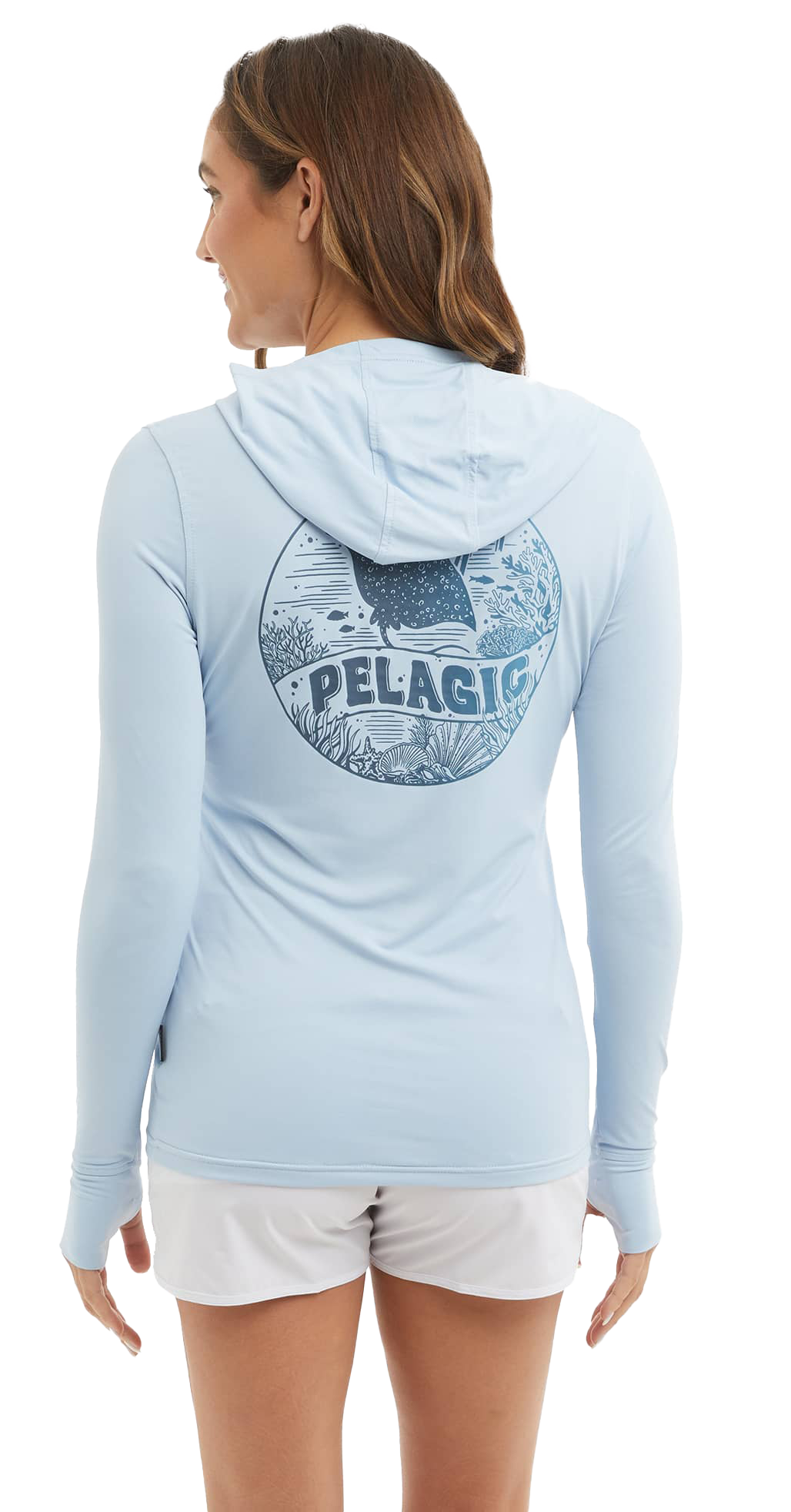 Image of Pelagic Aquatek Raya Hooded Fishing Shirt - Light Blue