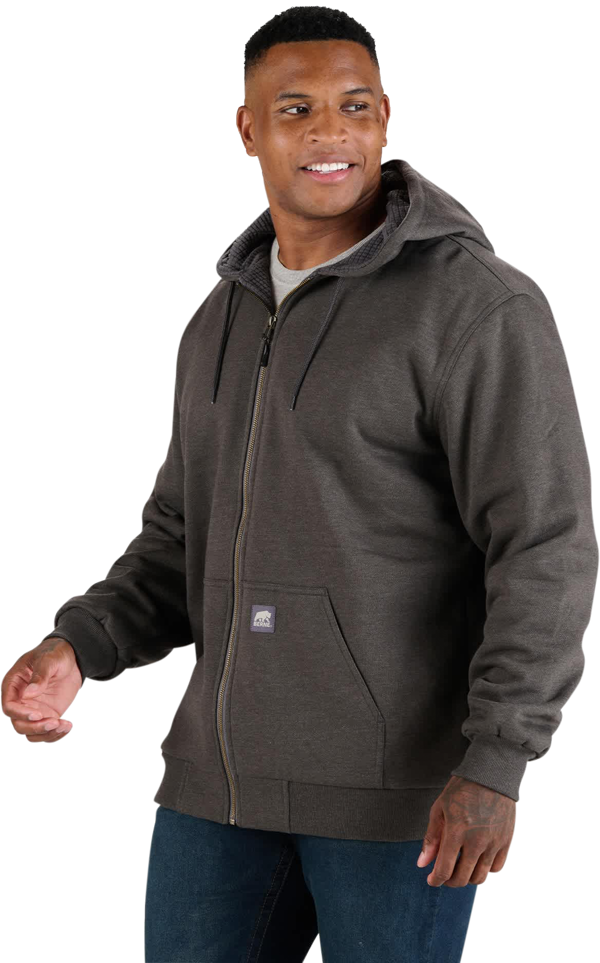 Image of Berne Heritage Grid Fleece-Lined Full-Zip Hooded Sweatshirt - Graphite