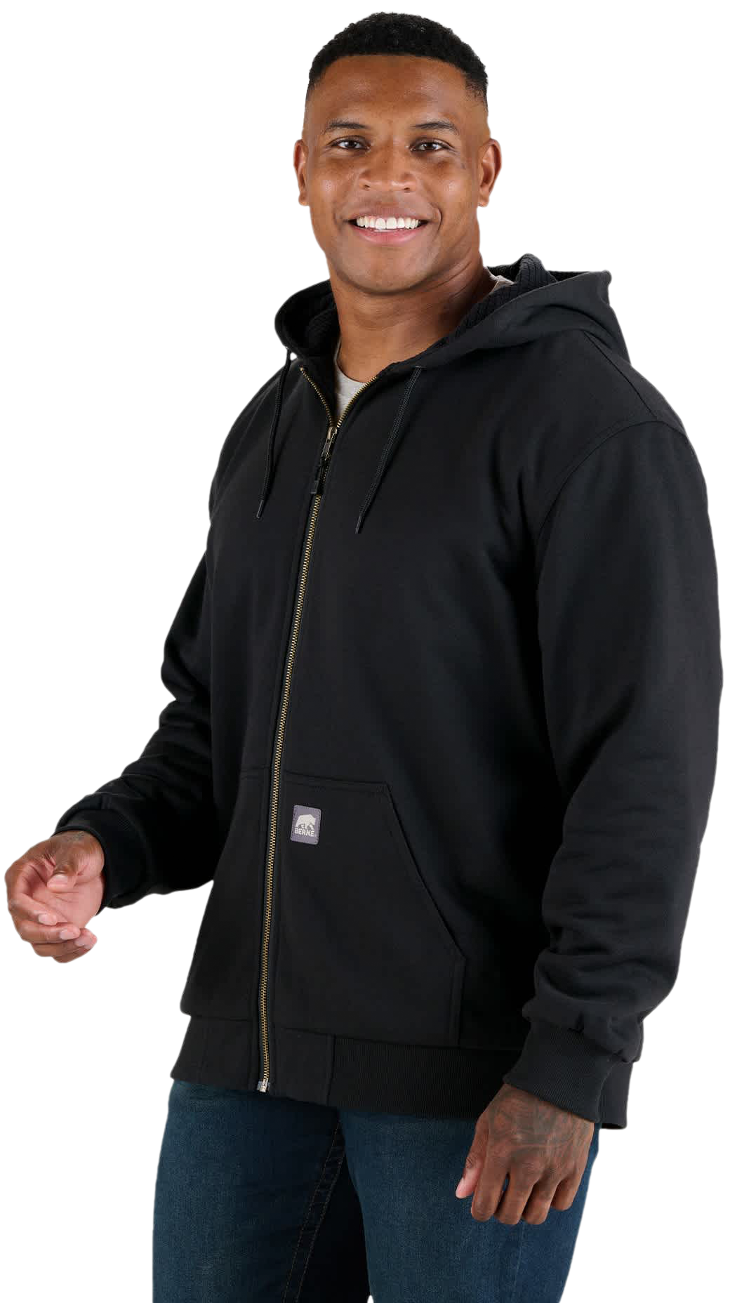 Image of Berne Heritage Grid Fleece-Lined Full-Zip Hooded Sweatshirt - Black
