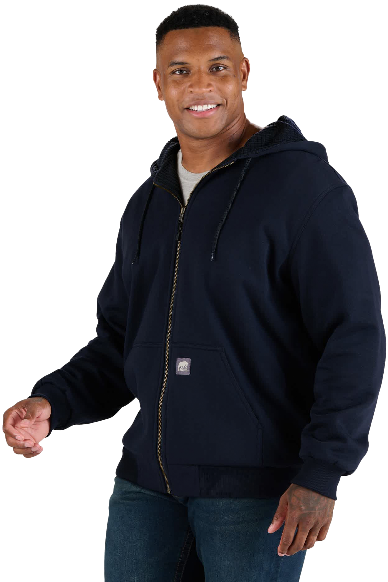 Image of Berne Heritage Grid Fleece-Lined Full-Zip Hooded Sweatshirt - Navy
