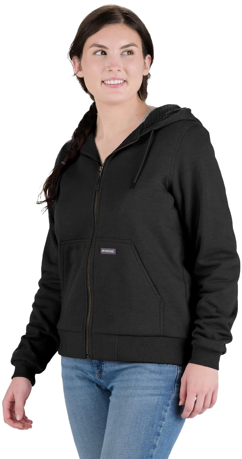 Image of Berne Heritage Grid Fleece-Lined Full-Zip Hooded Sweatshirt - Black
