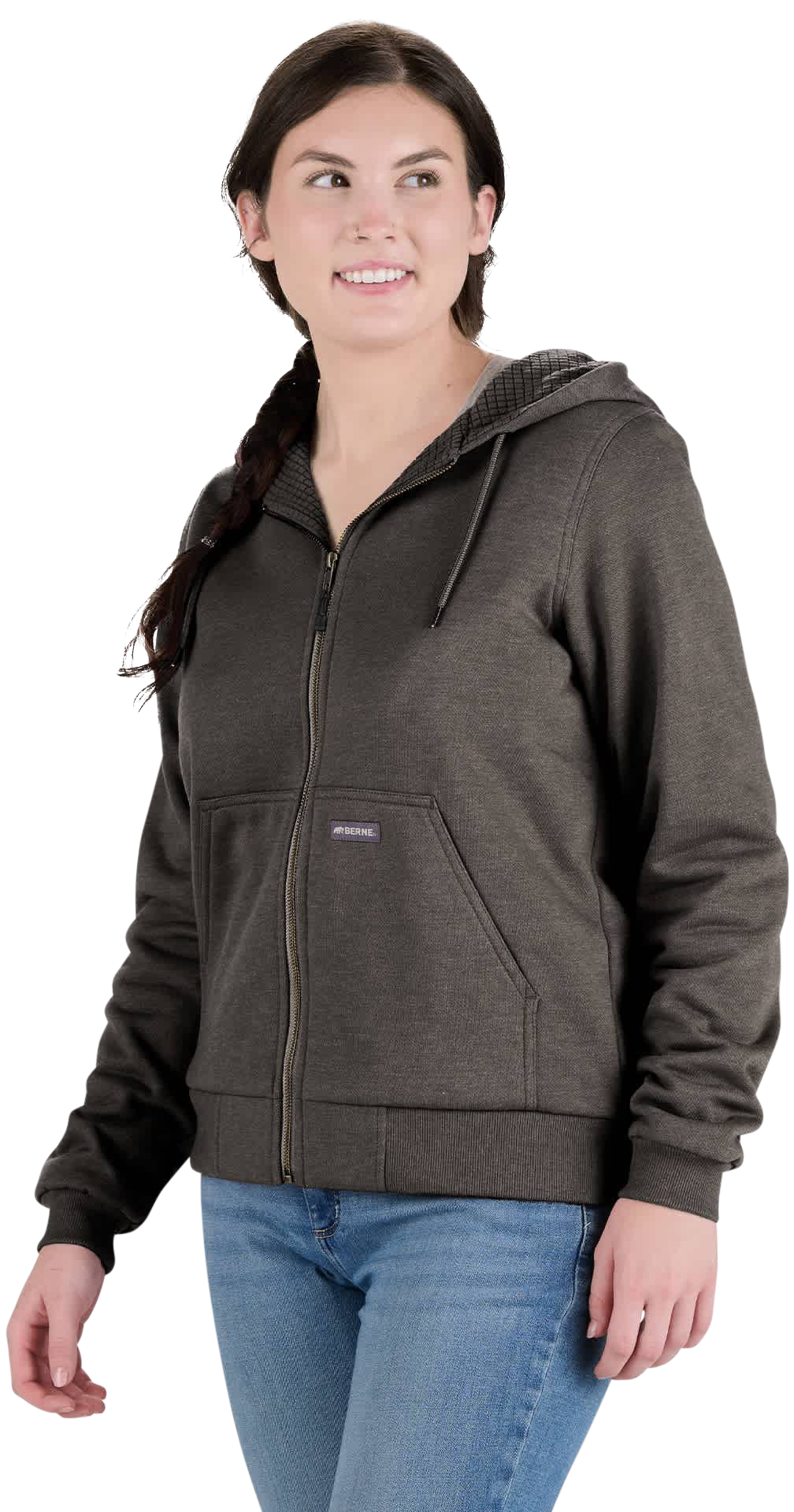 Image of Berne Heritage Grid Fleece-Lined Full-Zip Hooded Sweatshirt - Graphite