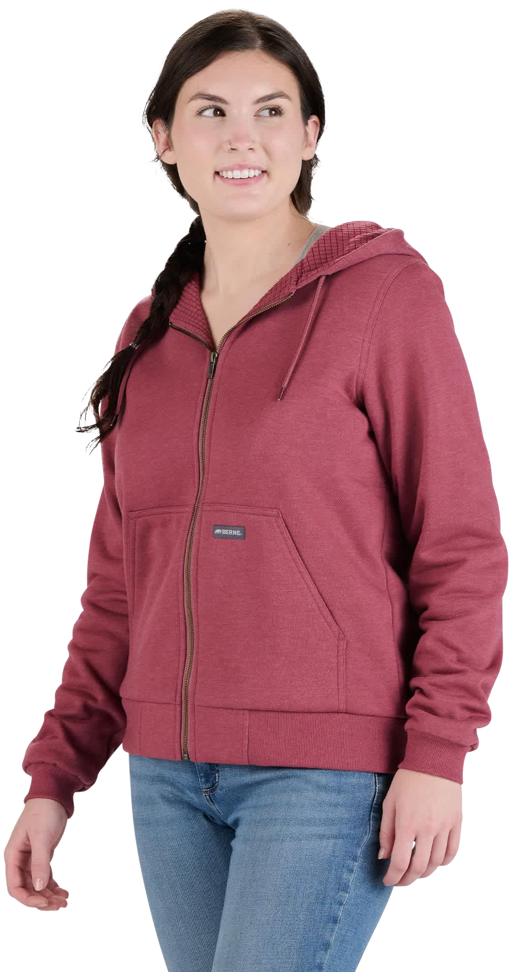 Image of Berne Heritage Grid Fleece-Lined Full-Zip Hooded Sweatshirt - Sangria