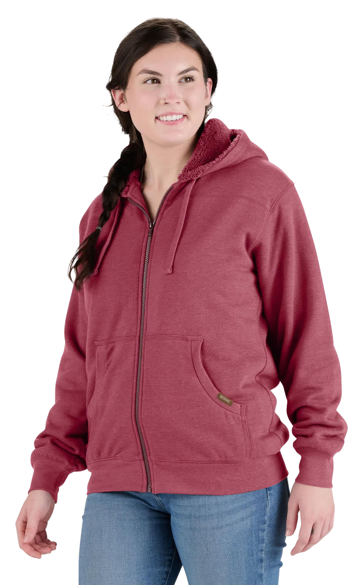 Image of Berne Sherpa-Lined Full-Zip Hooded Sweatshirt - Sangria