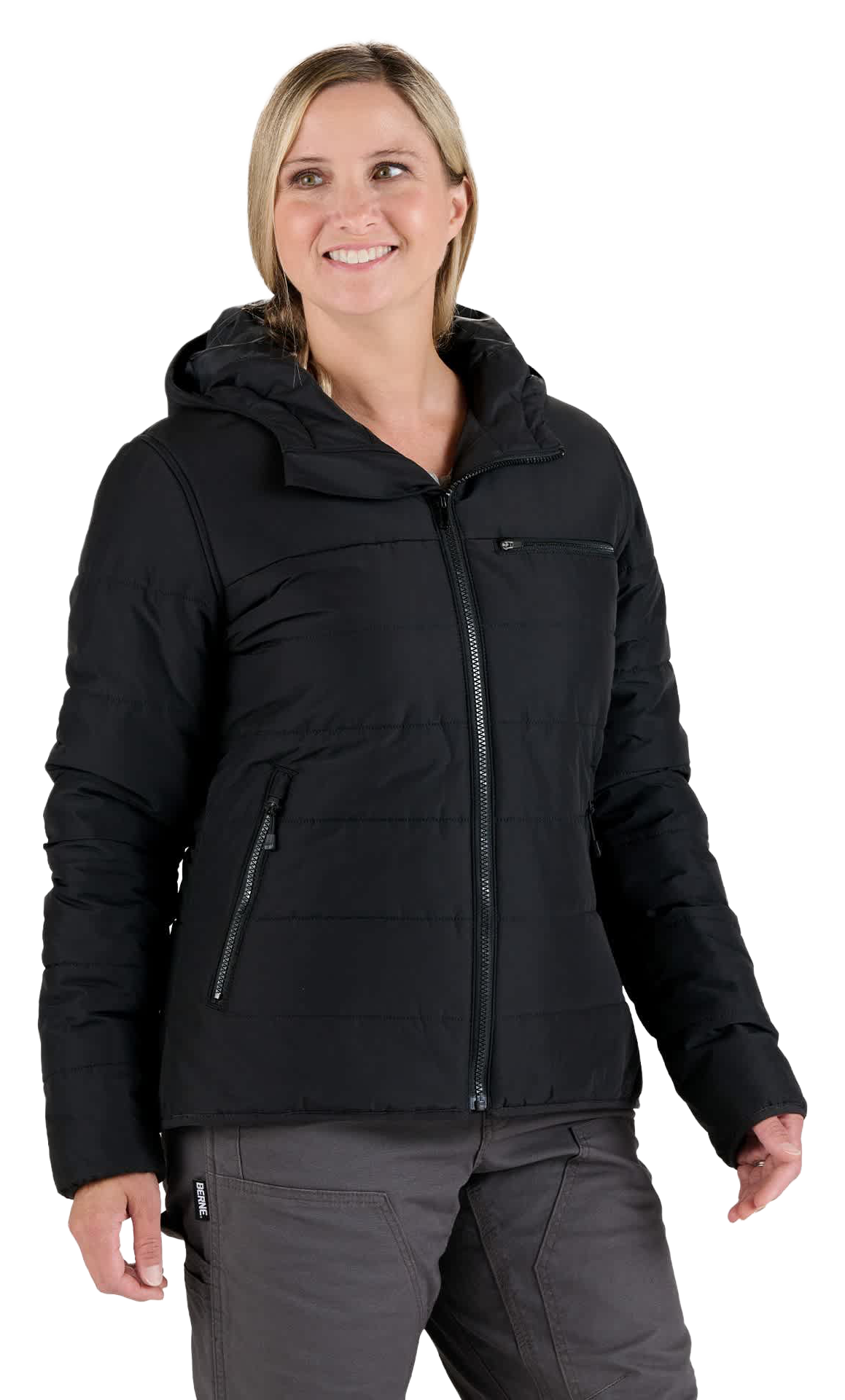 Image of Berne Channel Quilt Ripstop Hooded Jacket - Black