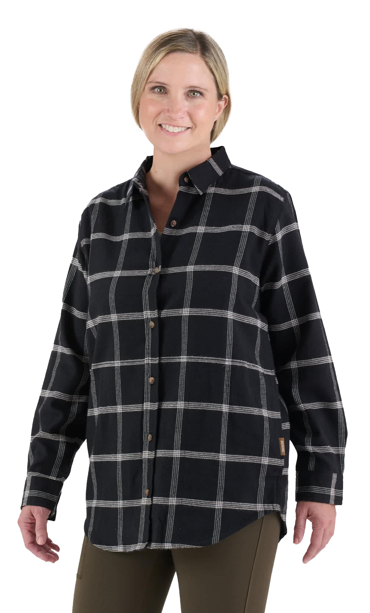 Image of Berne Midweight Flannel Long-Sleeve Shirt - Plaid Black Ivory