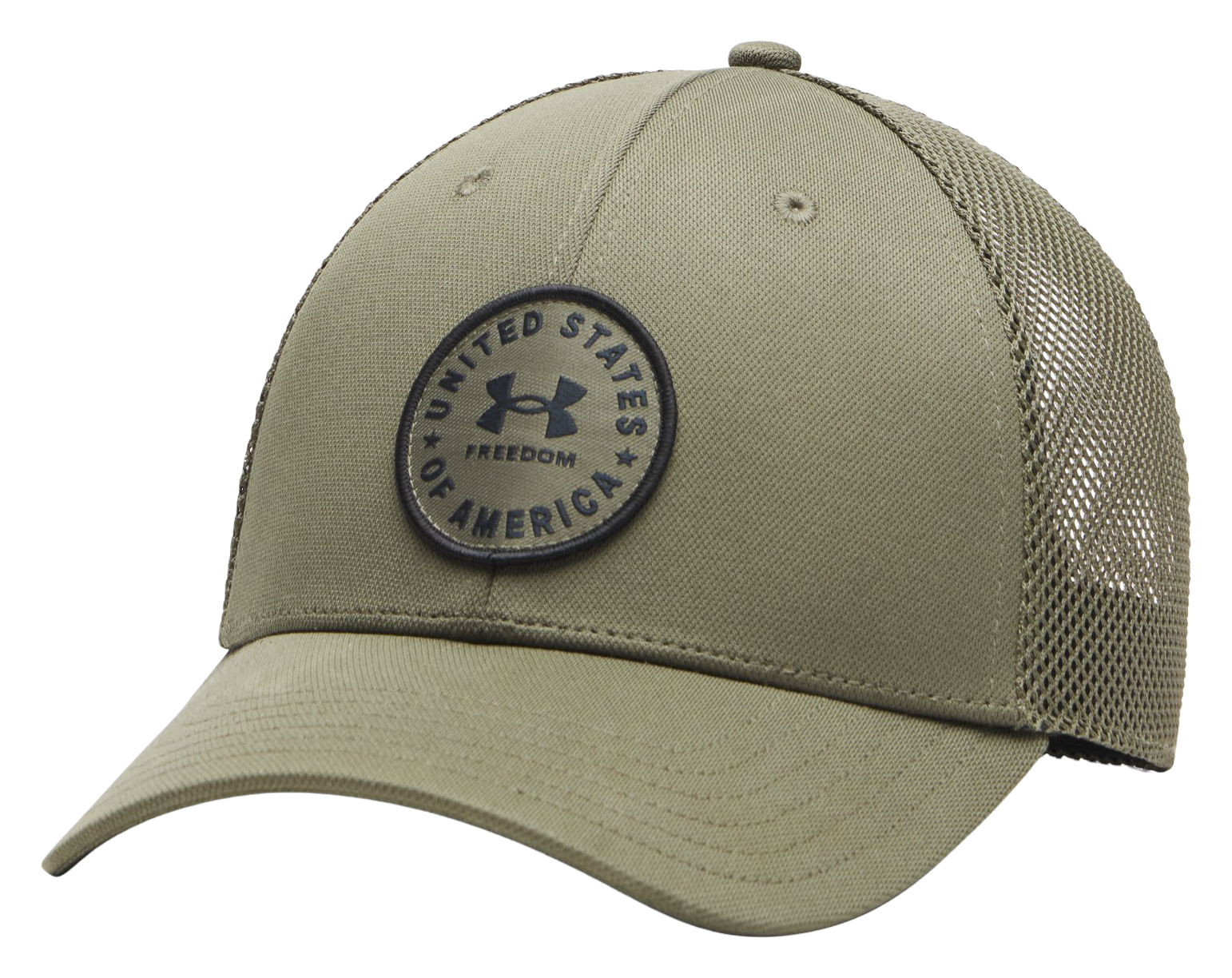 Image of Under Armour Freedom USA Patch Mid-Crown Trucker Cap - Marine OD Green/Black