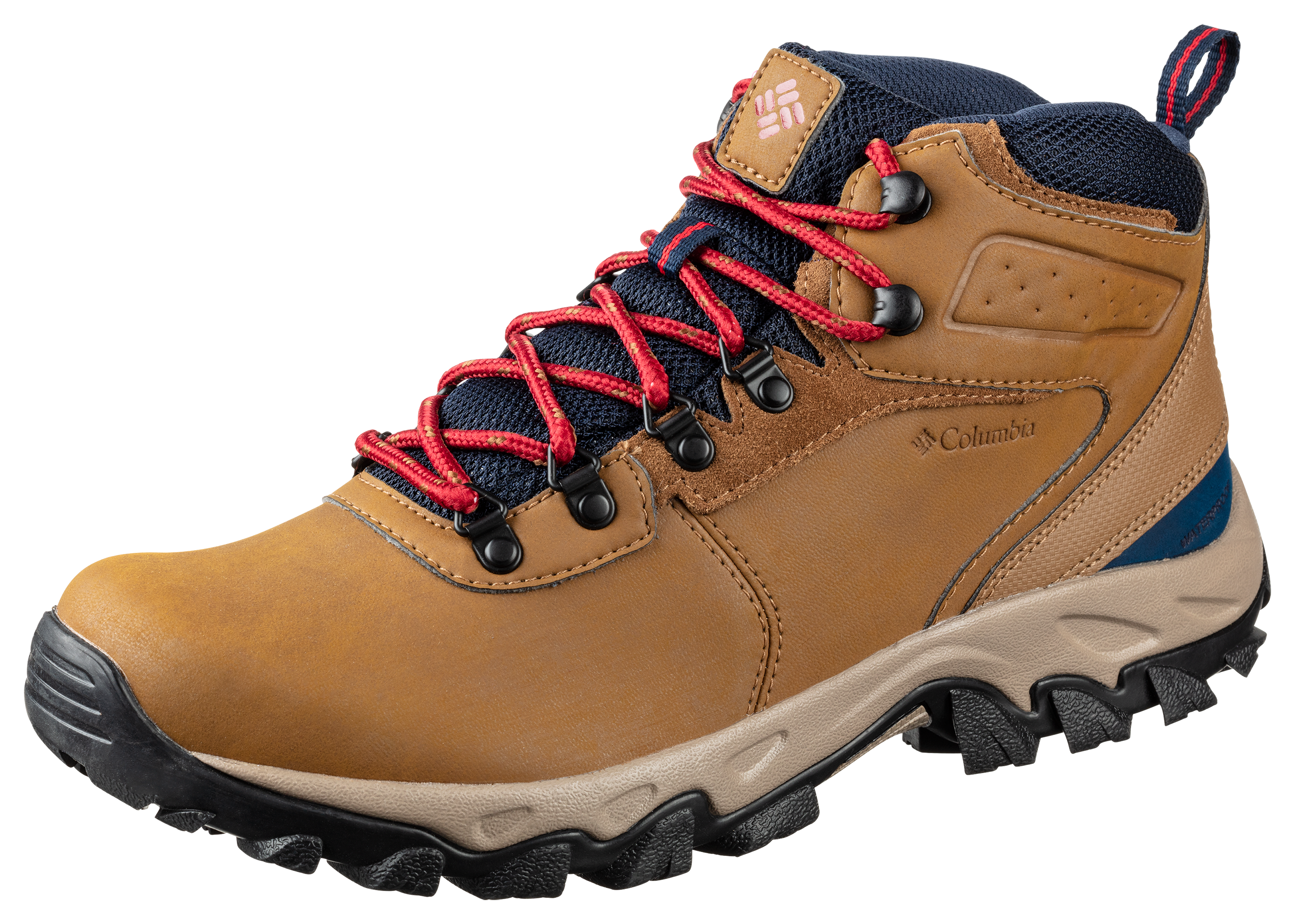 Image of Columbia Newton Ridge Plus II Waterproof Hiking Boots for Men - Light Brown/Red Velvet