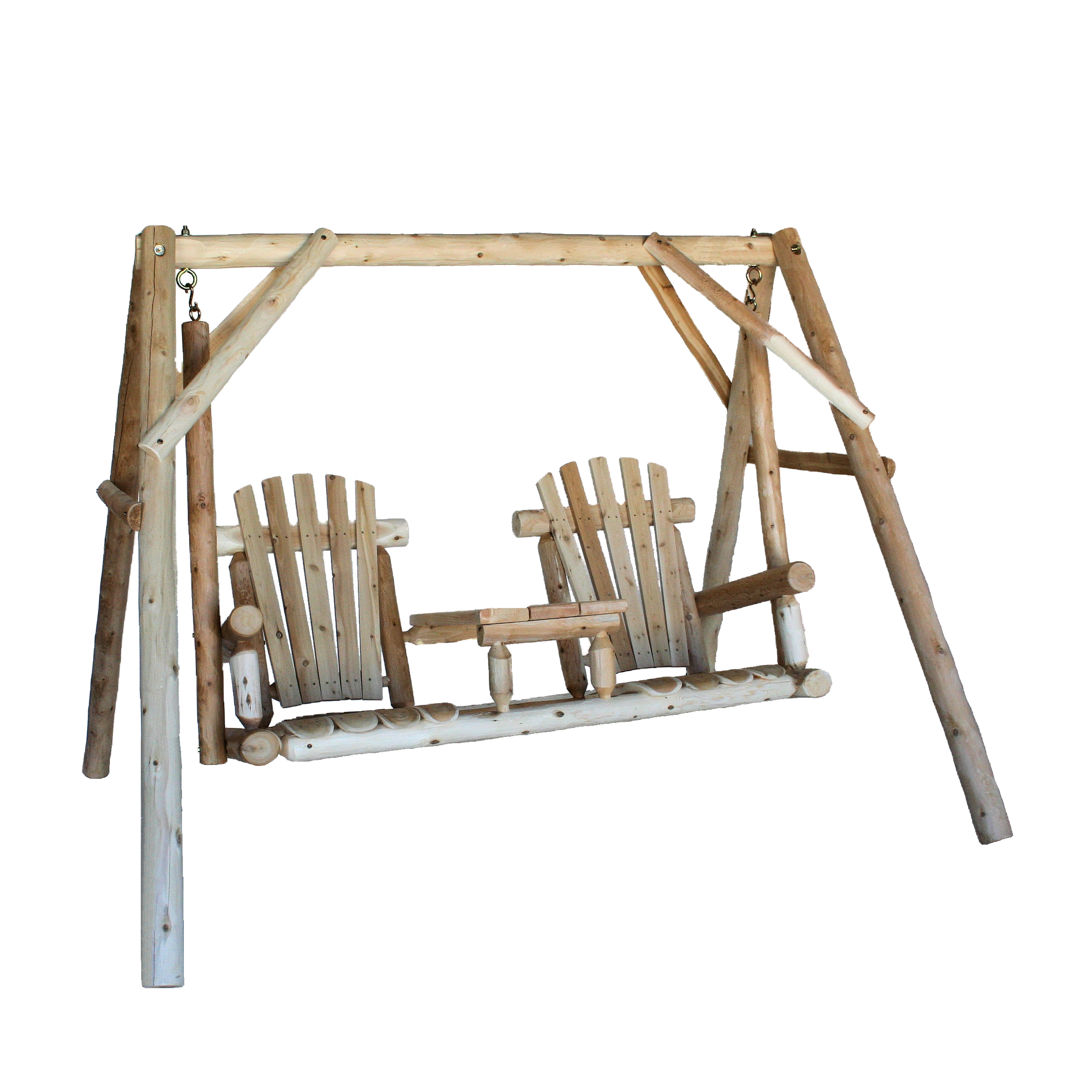 Image of Lakeland Mills Cedar Log Tete-a-Tete Swing with A-Frame