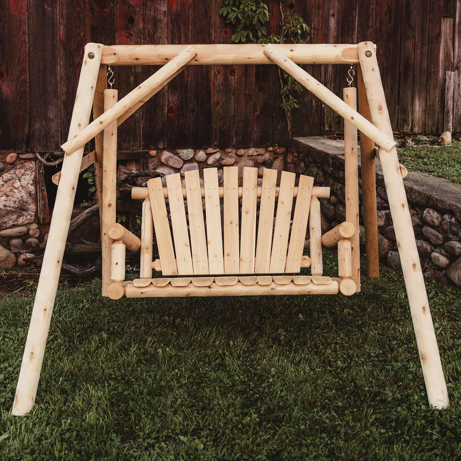 Image of "Log Cabin Rustics Cedar Log Yard Swing - 70""L x 68""W x 66""H"