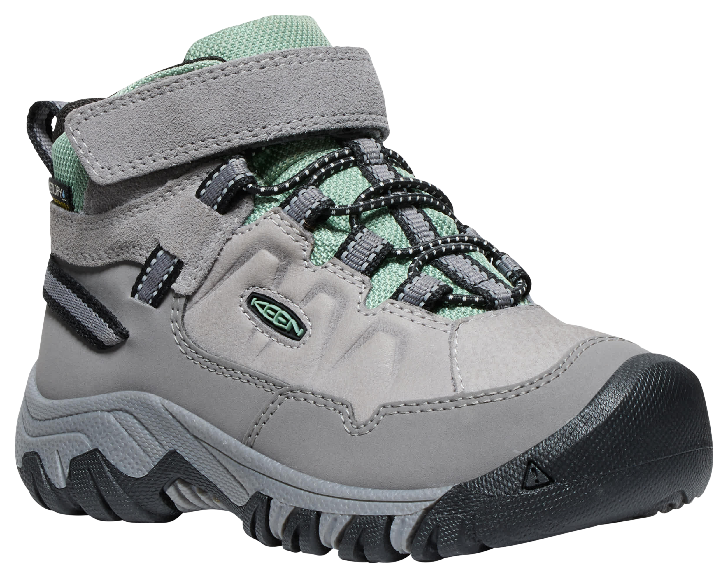 Image of KEEN Targhee IV Mid Waterproof Hiking Boots with Hook-and-Loop Closure for Kids - Alloy/Granite Green