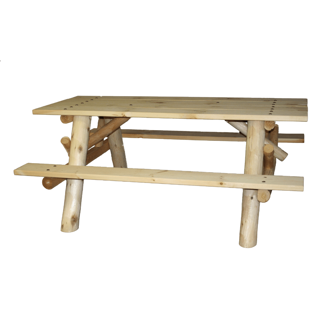 Image of Lakeland Mills 5' Cedar Log Picnic Table with Attached Benches