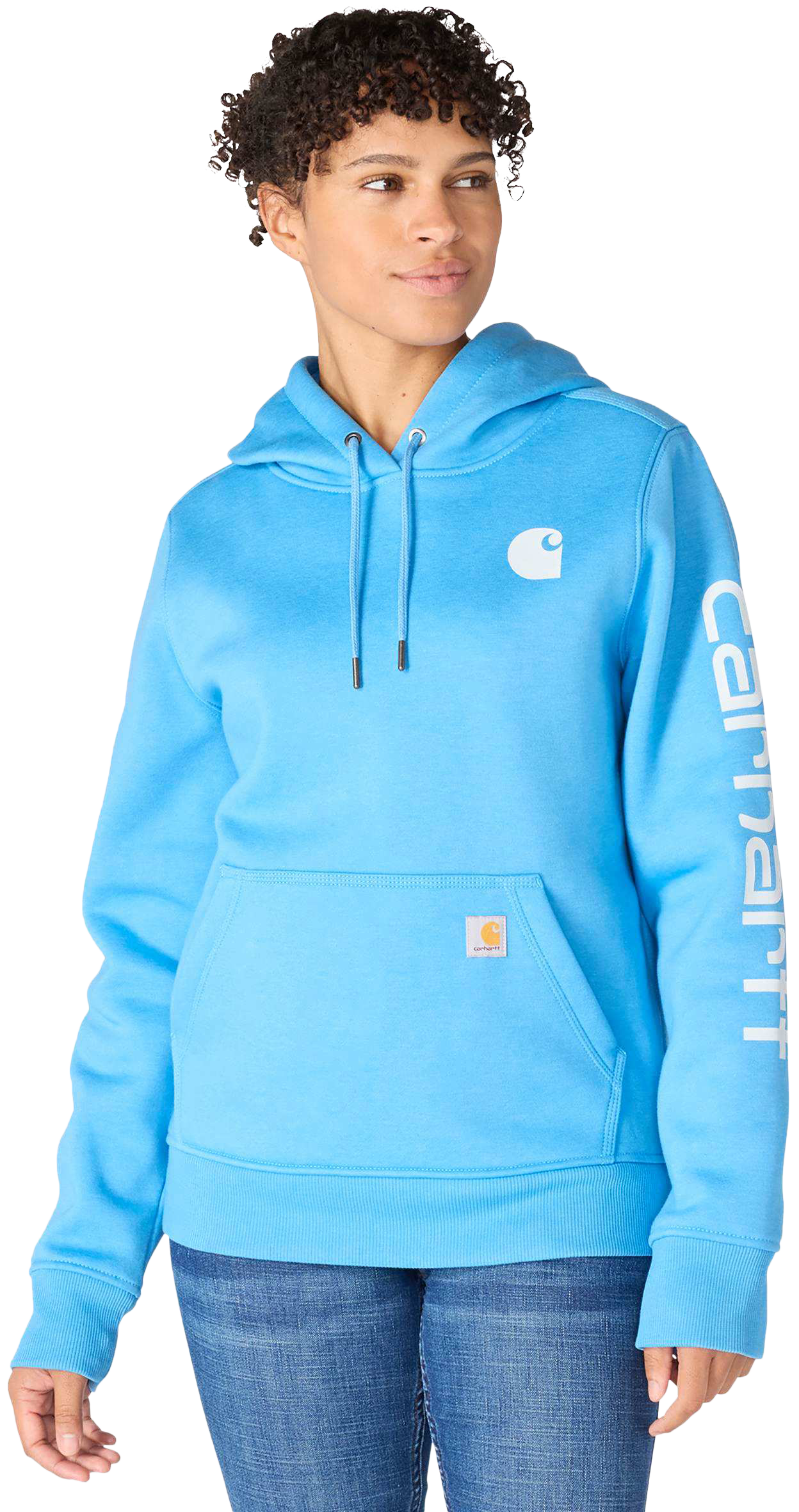 Image of Carhartt Relaxed Fit Midweight Logo Sleeve Graphic Sweatshirt - Tranquil Blue Heather