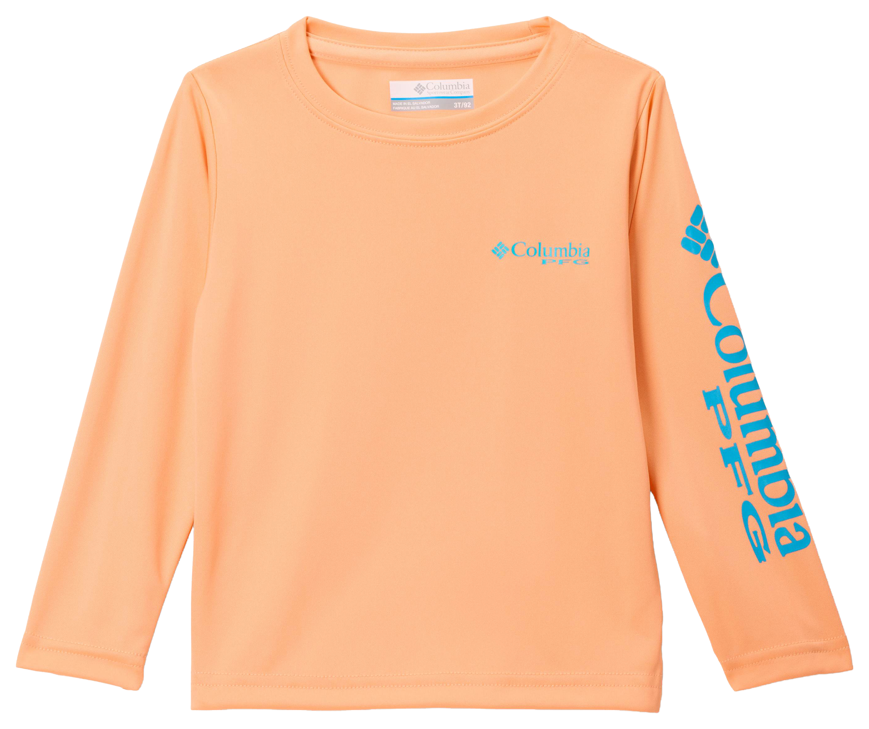 Image of Columbia Terminal Tackle Long-Sleeve Shirt for Toddlers - Bright Nectar/Ocean Teal Logo