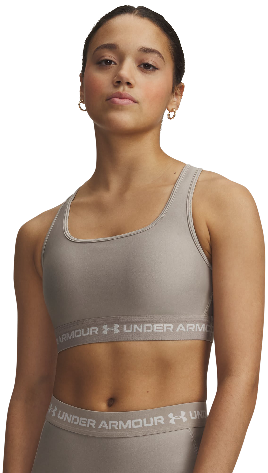 Image of Under Armour Crossback Mid Sports Bra - Timberwolf Taupe/Summit White