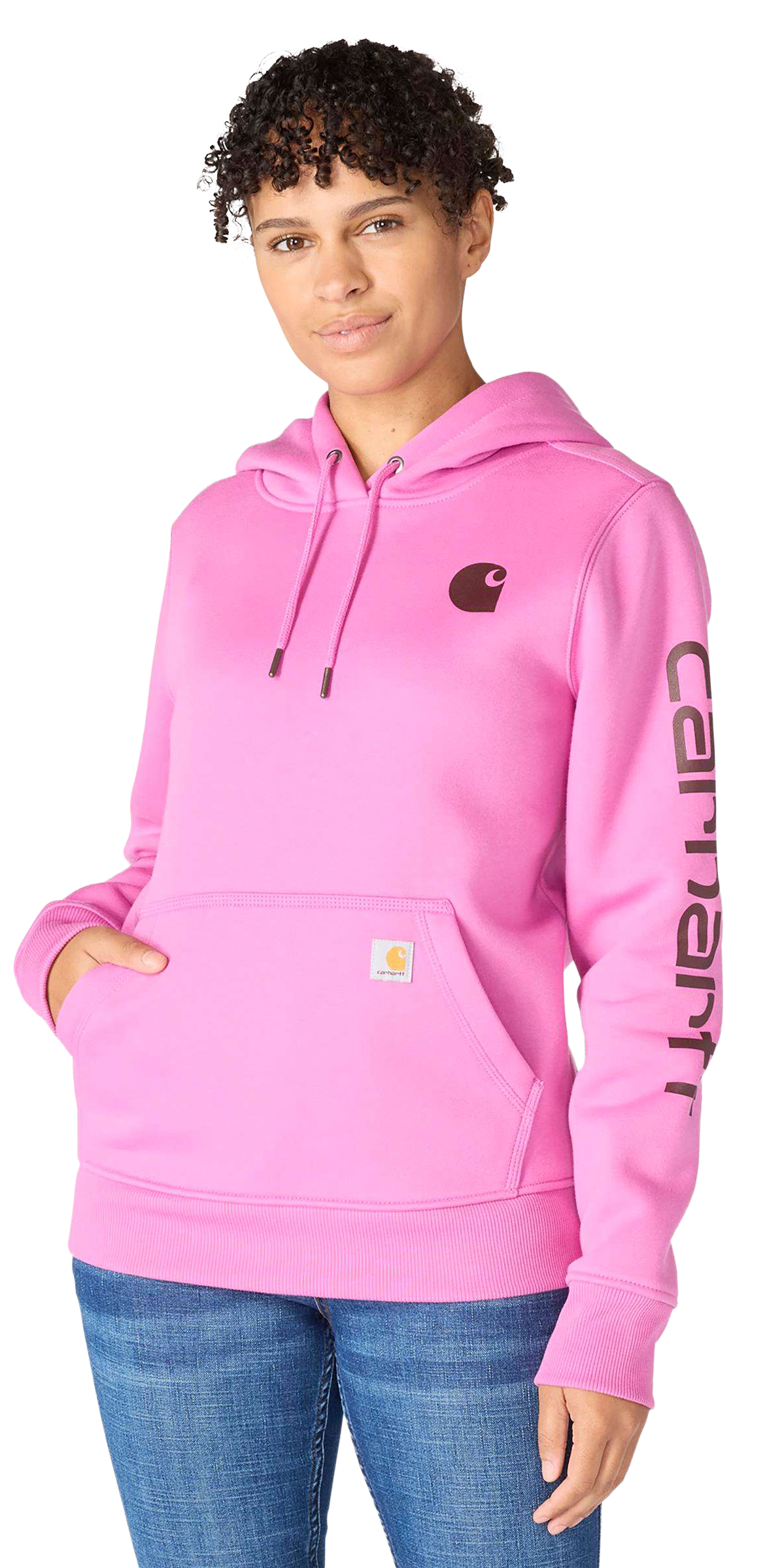 Image of Carhartt Relaxed Fit Midweight Logo Sleeve Graphic Sweatshirt - Electric Fuchsia