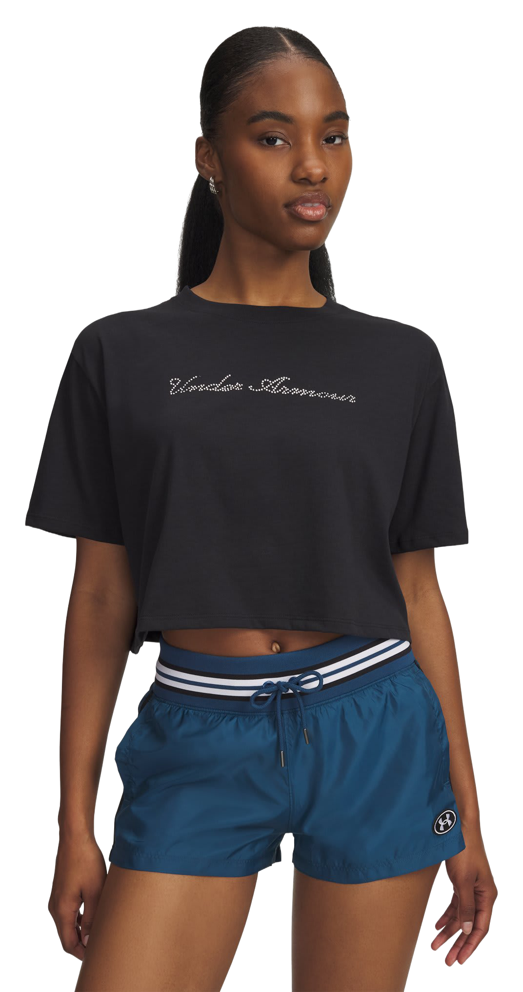 Image of Under Armour Wordmark Crop Short-Sleeve Shirt - Black/White