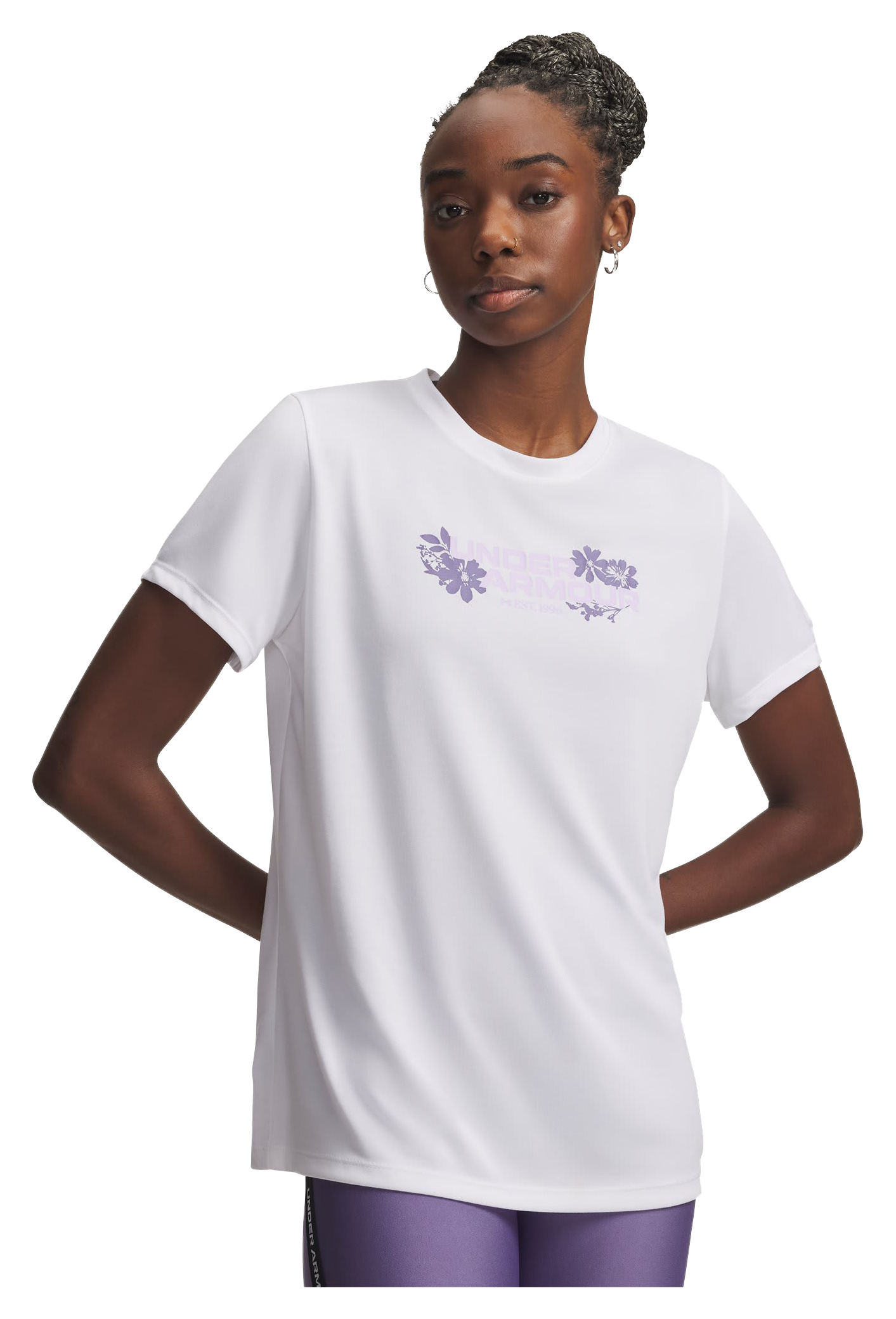 Image of Under Armour Tech Twist Graphic Short-Sleeve T-Shirt - White/Purple Crest/Purple Luxe