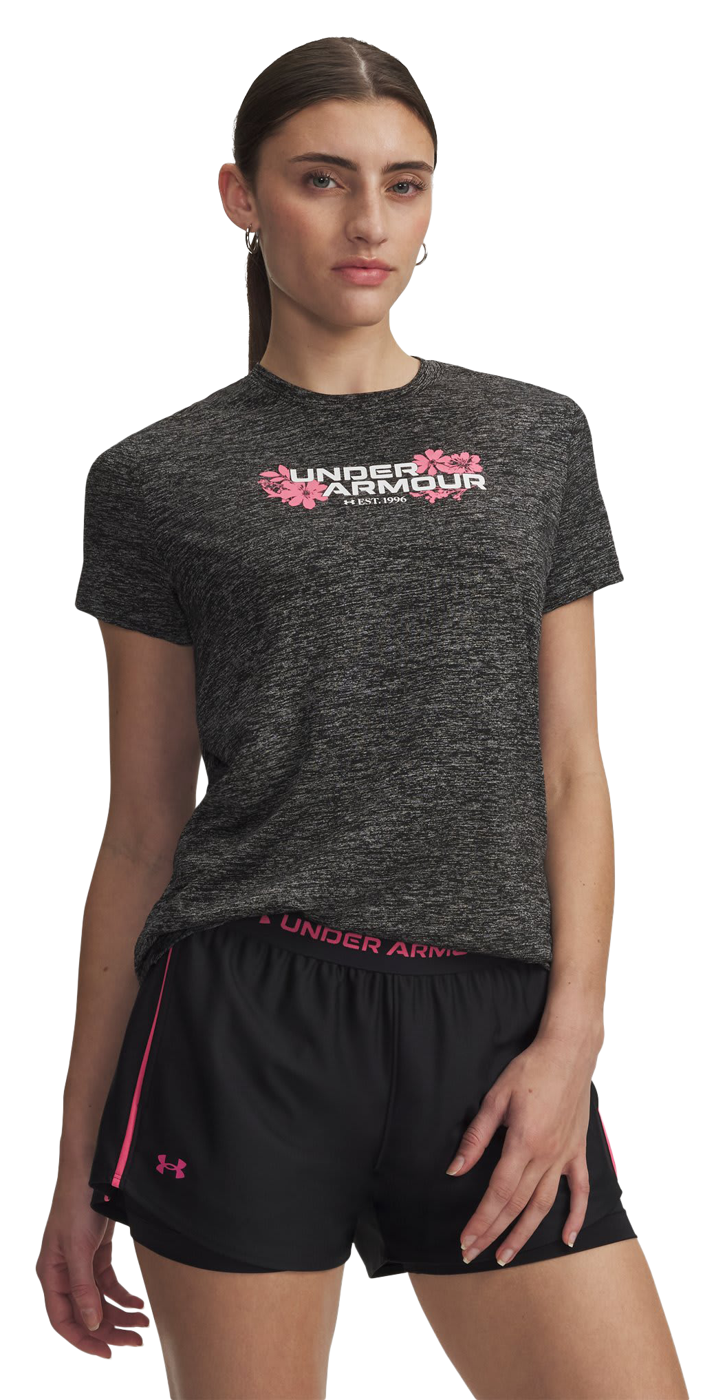 Image of Under Armour Tech Twist Graphic Short-Sleeve T-Shirt - Black/Bittersweet Pink/White