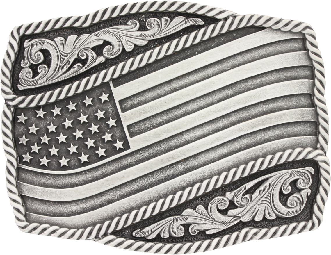 Montana Silversmiths Antiqued Silver Waving American Flag Attitude Buckle