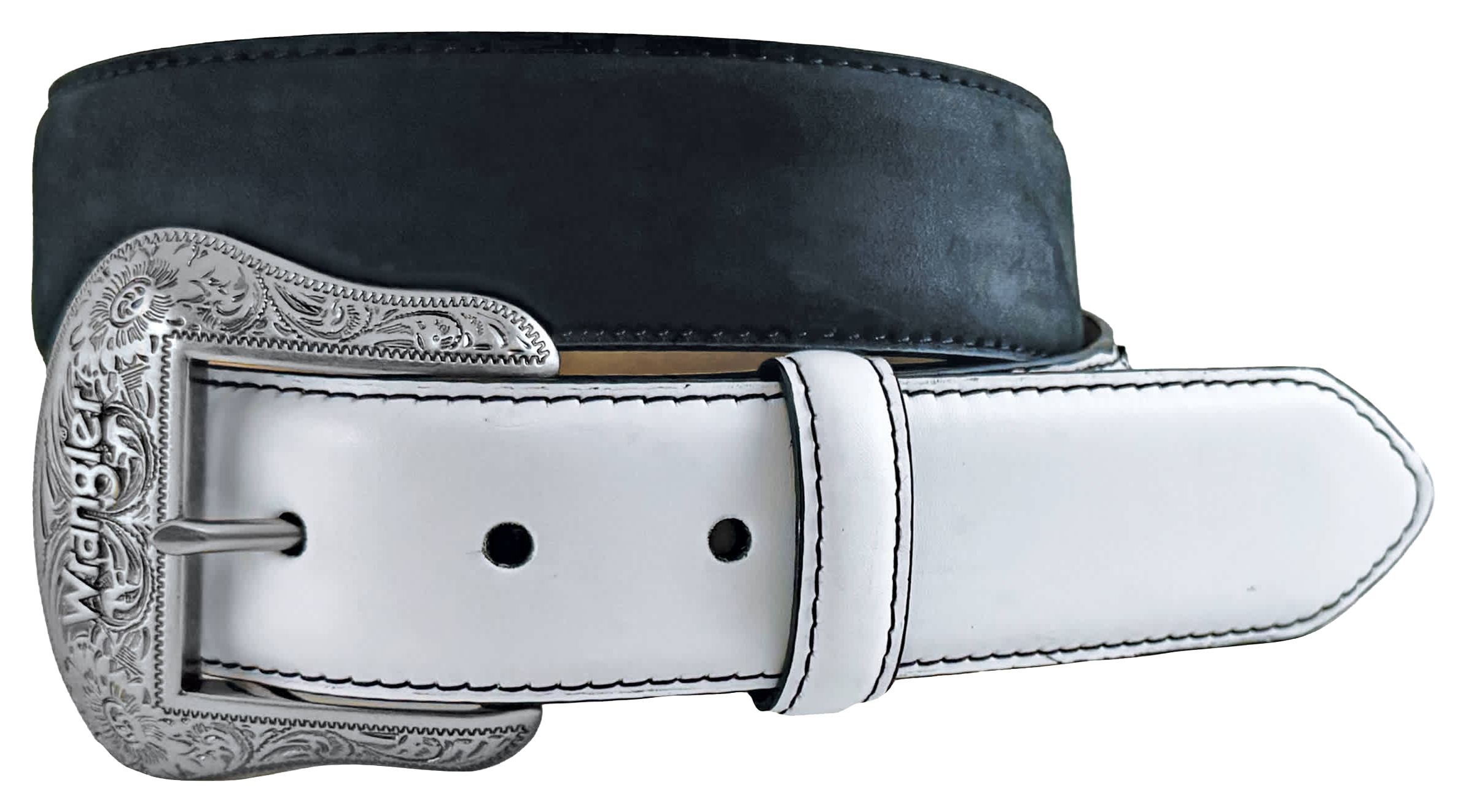 Image of Wrangler Genuine Leather Western Belt with Color-Blocked End Tabs - Black/White
