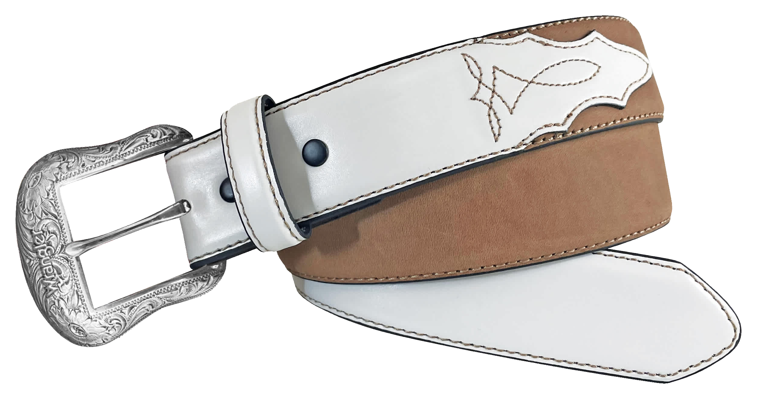 Image of Wrangler Genuine Leather Western Belt with Color-Blocked End Tabs - Brown/White