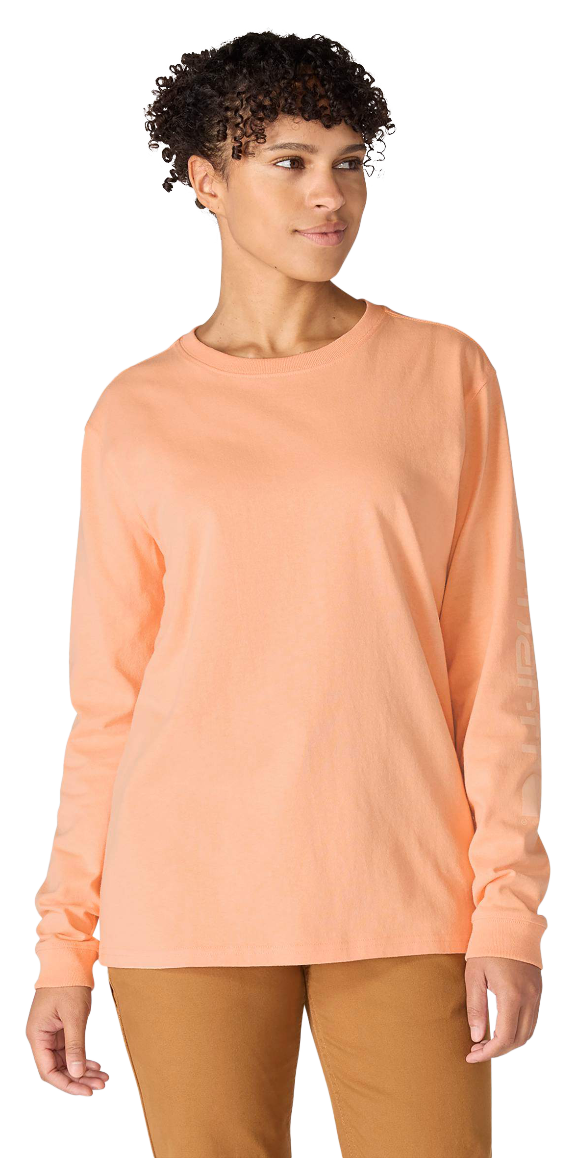 Image of Carhartt Logo Sleeve Graphic Heavyweight Long-Sleeve T-Shirt - Coral Reef