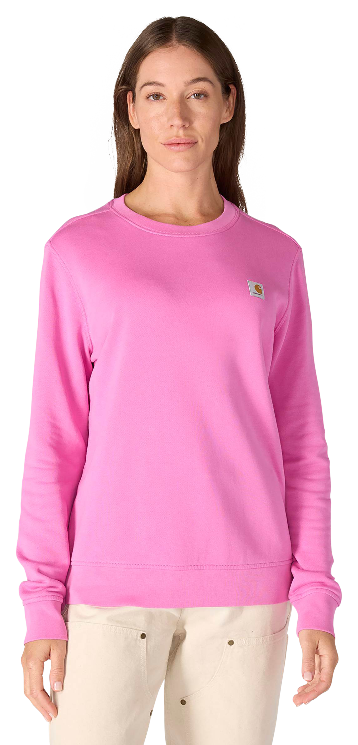 Image of Carhartt Relaxed-Fit Midweight French Terry Crew-Neck Sweatshirt - Electric Fuchsia