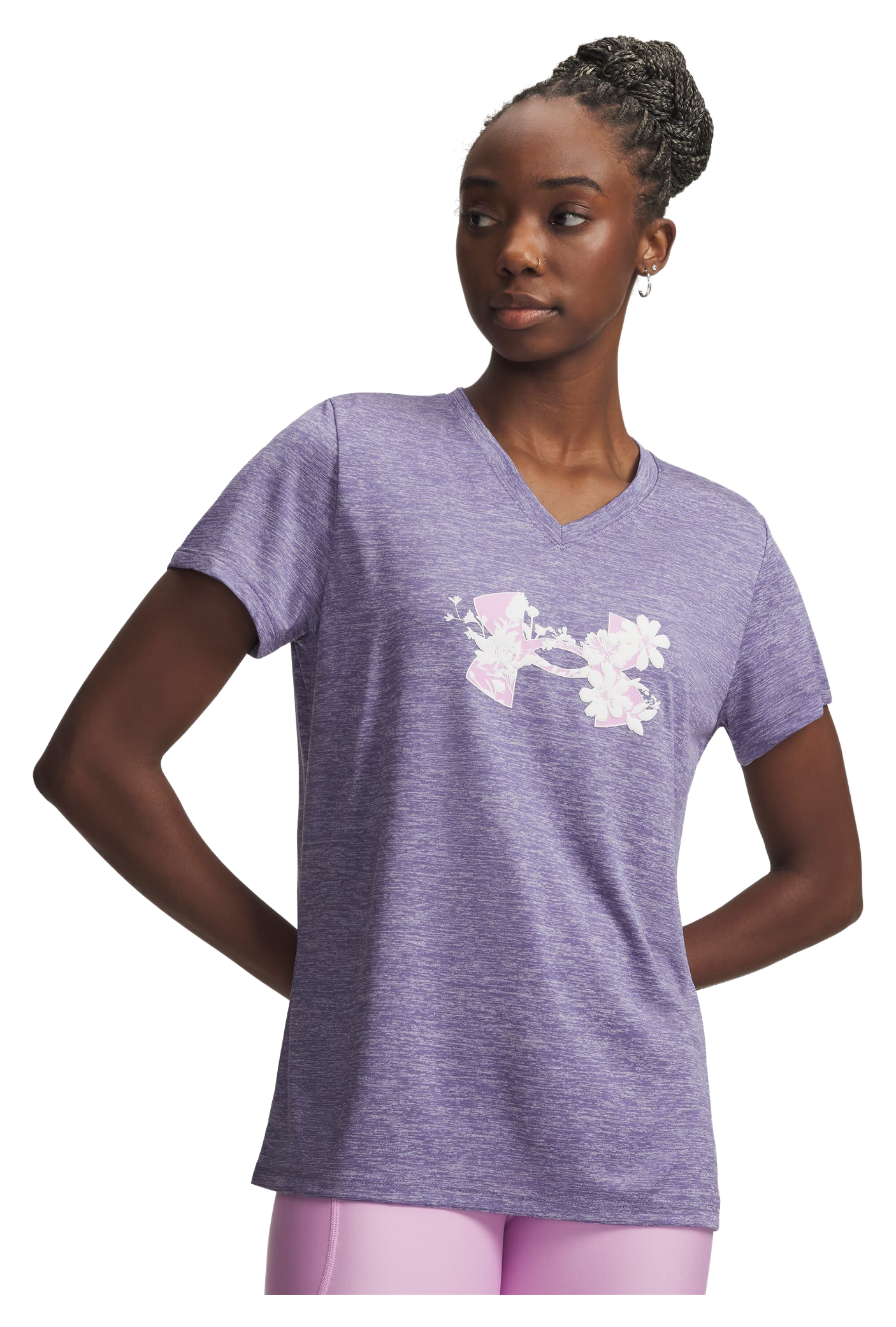 Image of Under Armour Tech Twist Graphic V-Neck Short-Sleeve T-Shirt - Purple Luxe/Pink Dawn