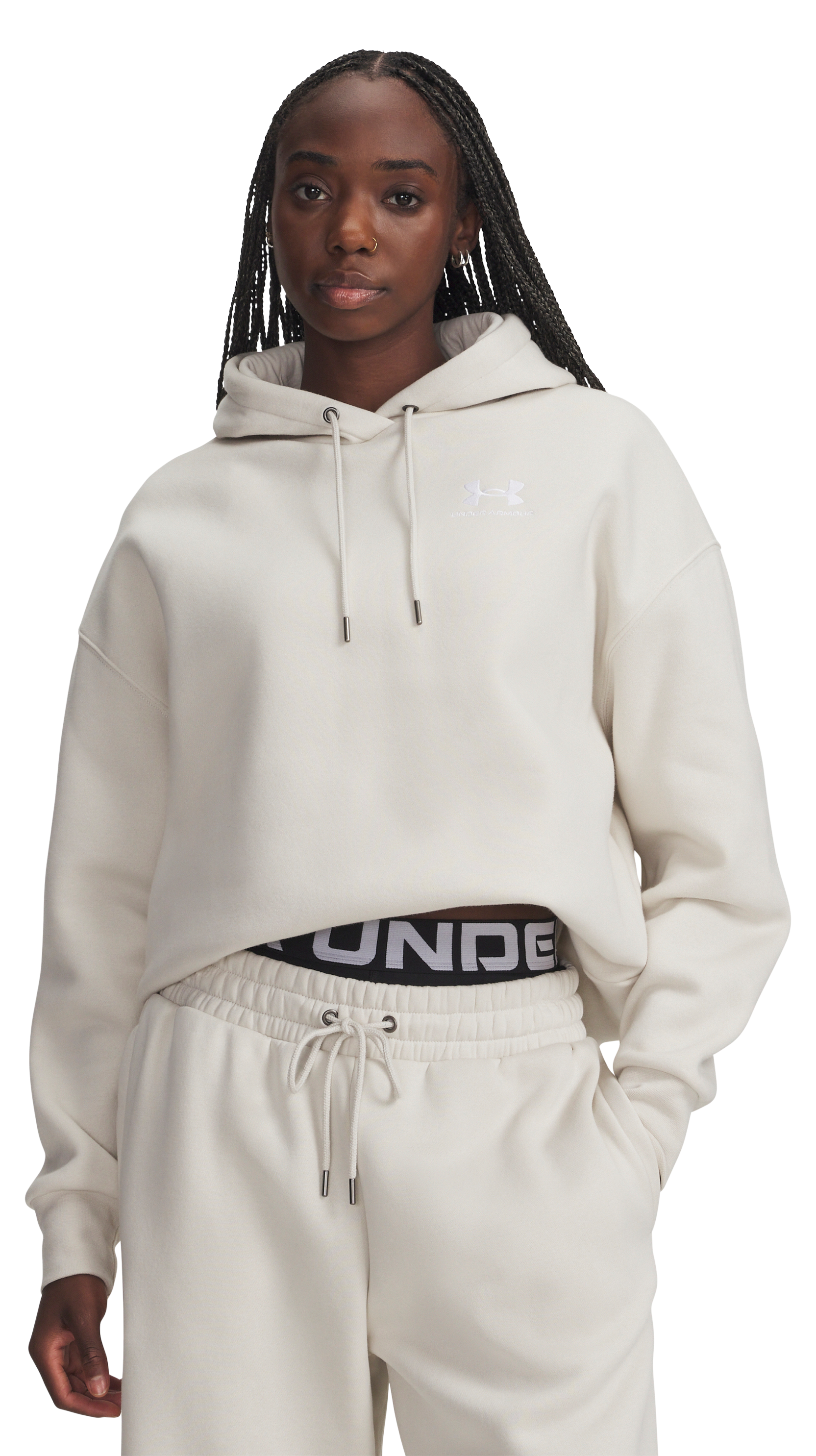 Image of Under Armour Icon Fleece Oversized Long-Sleeve Hoodie - Summit White