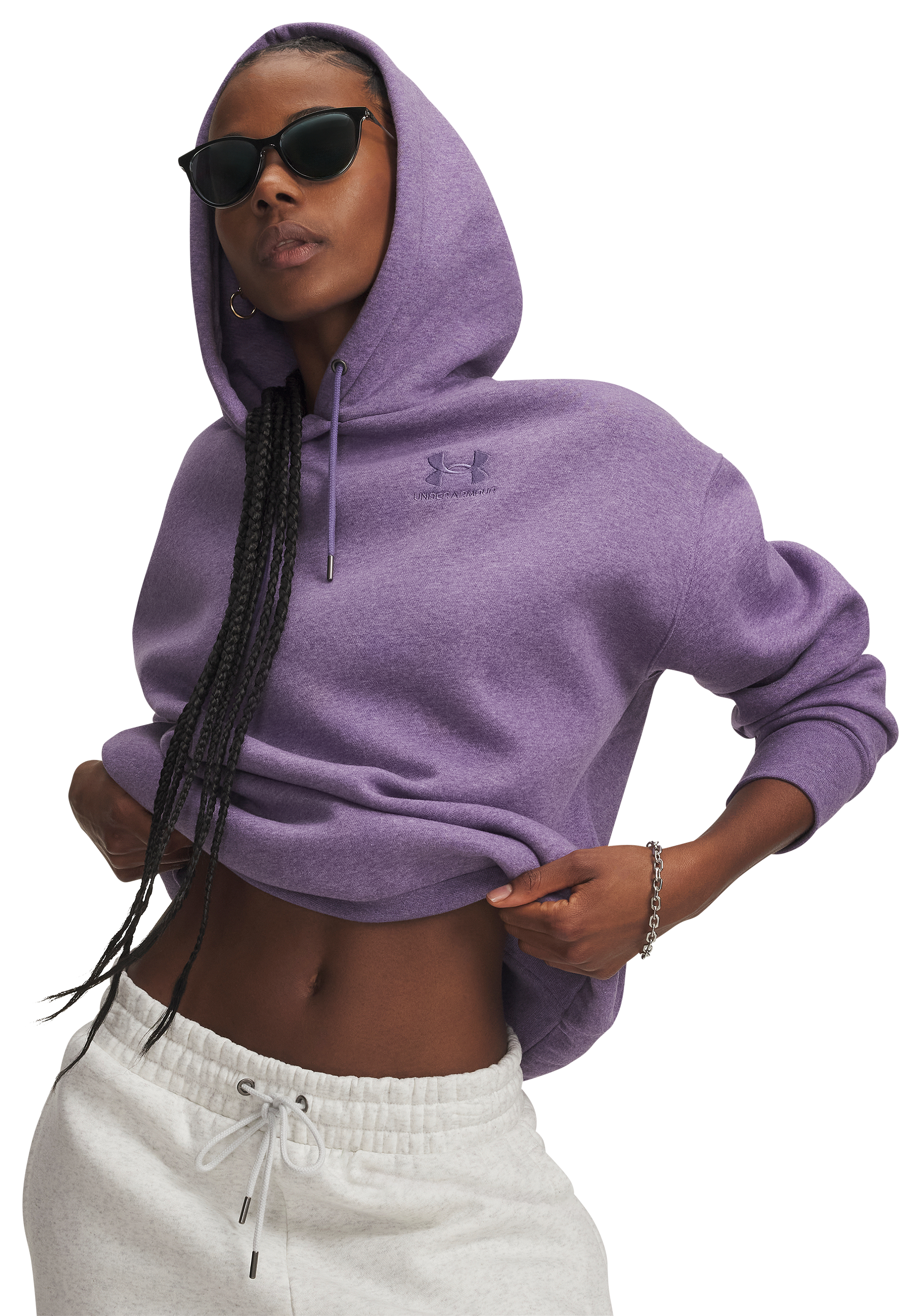 Image of Under Armour Icon Fleece Oversized Long-Sleeve Hoodie - Purple Luxe