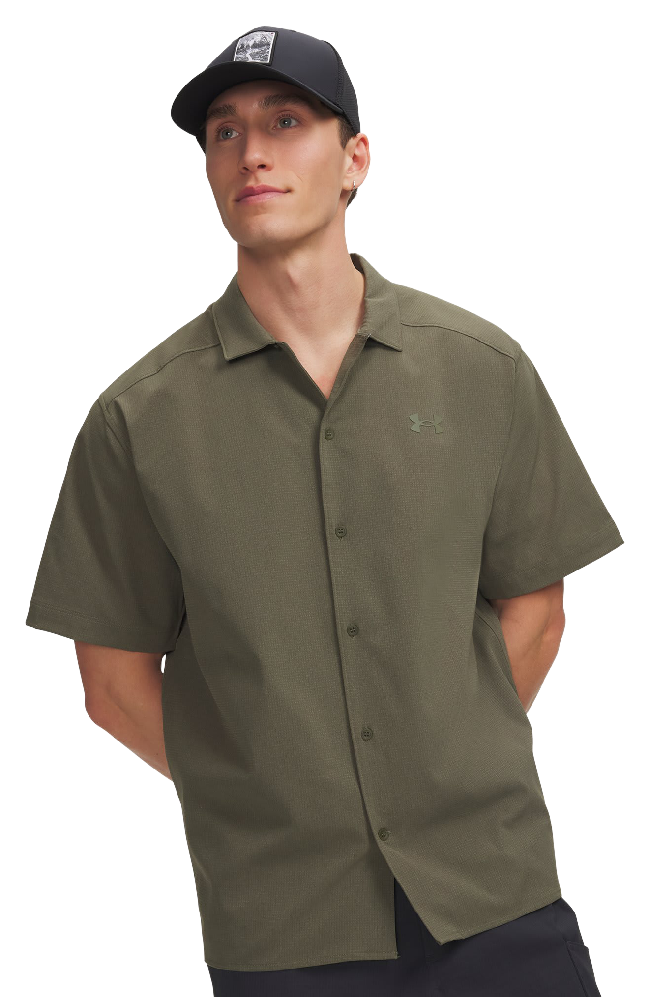 Image of Under Armour Explore Airvent Woven Short-Sleeve Shirt - Marine OD Green